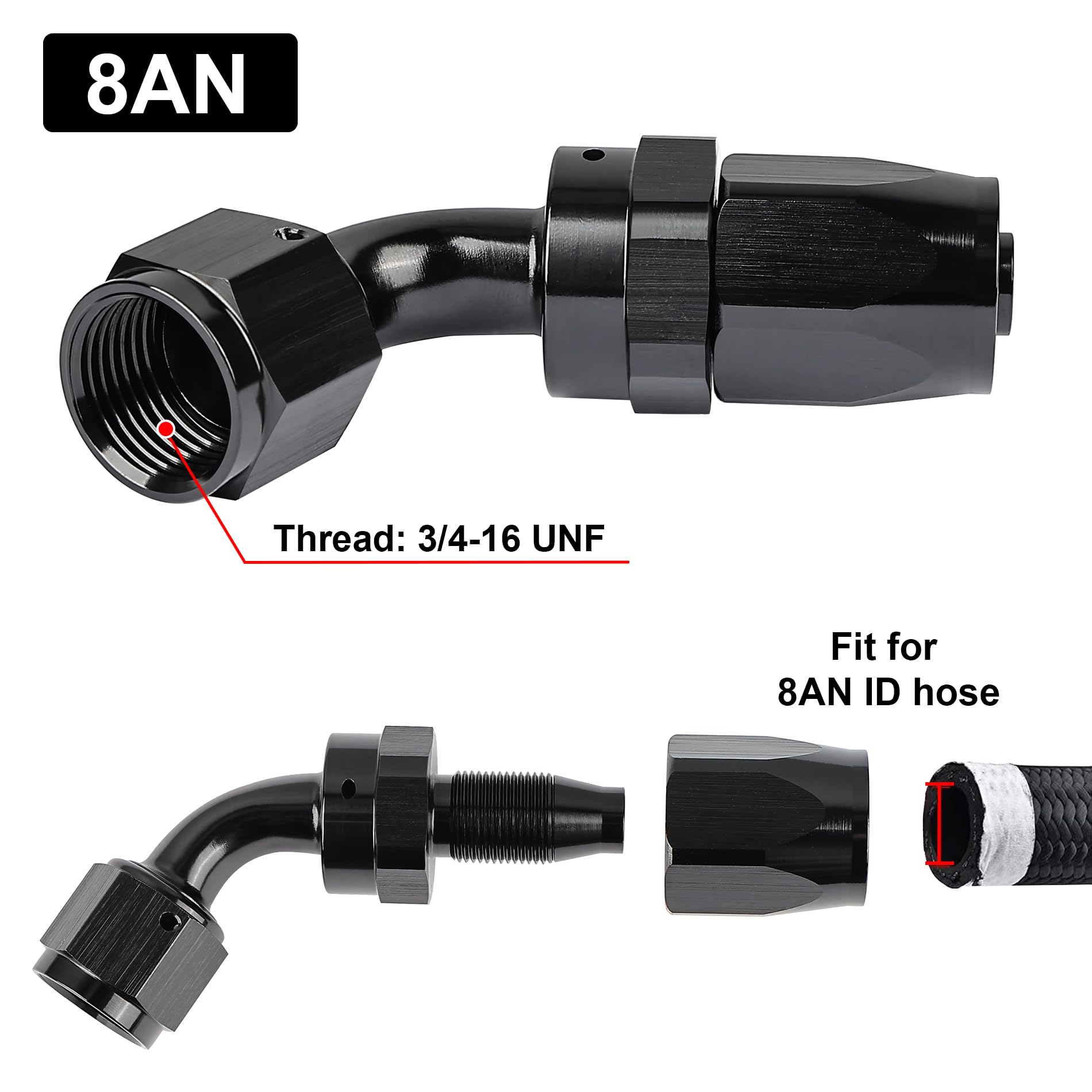 Evil Energy 8An Hose End Fitting 60 Degree Swivel For Cpe Braided Fuel Hose Black