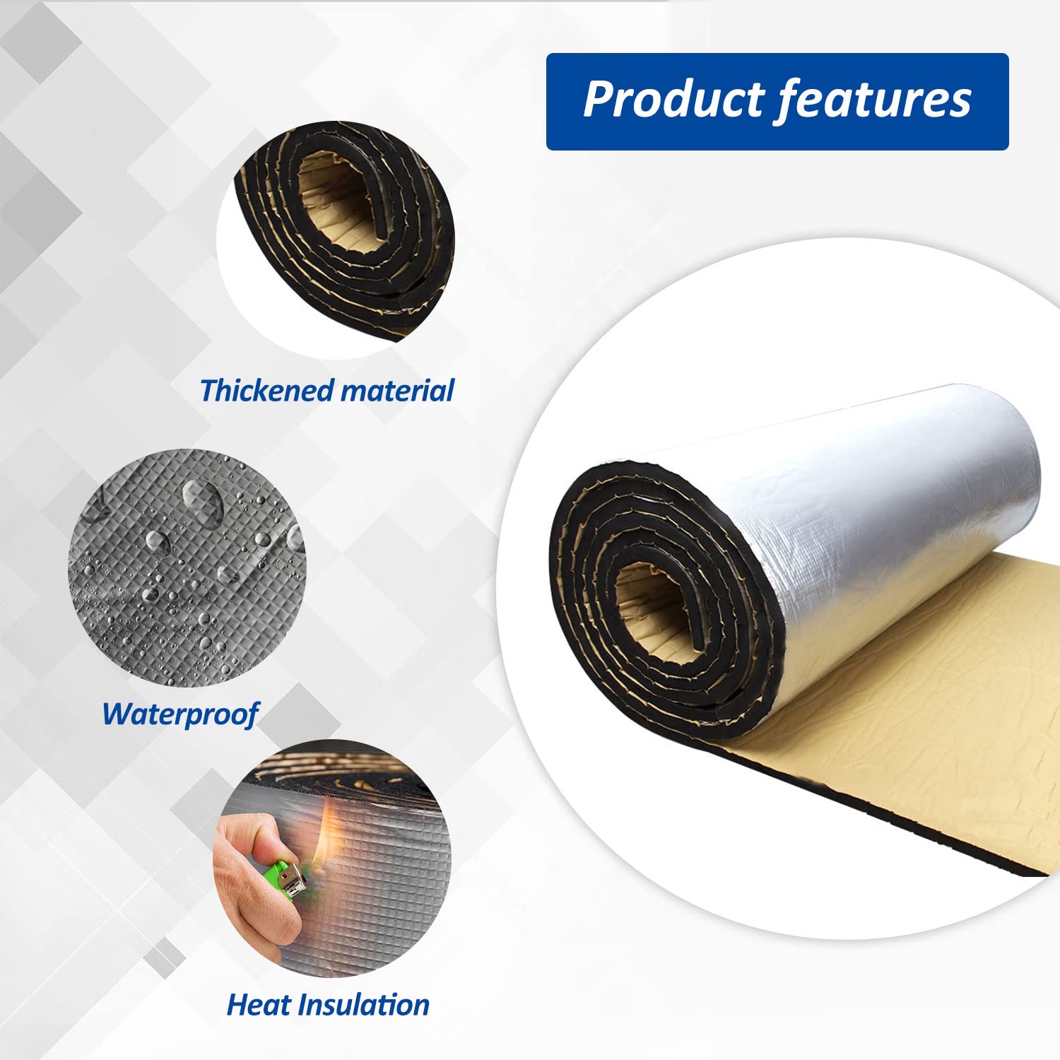 Car Heat Sound Deadening Insulation Mat, 394Mil 10.76Sqft Sound Deadener & Heat Insulation Pad For Auto Hood Engine Roof Door And Trunk - 40 Inch X 40 Inch, Aluminum Foil Finish