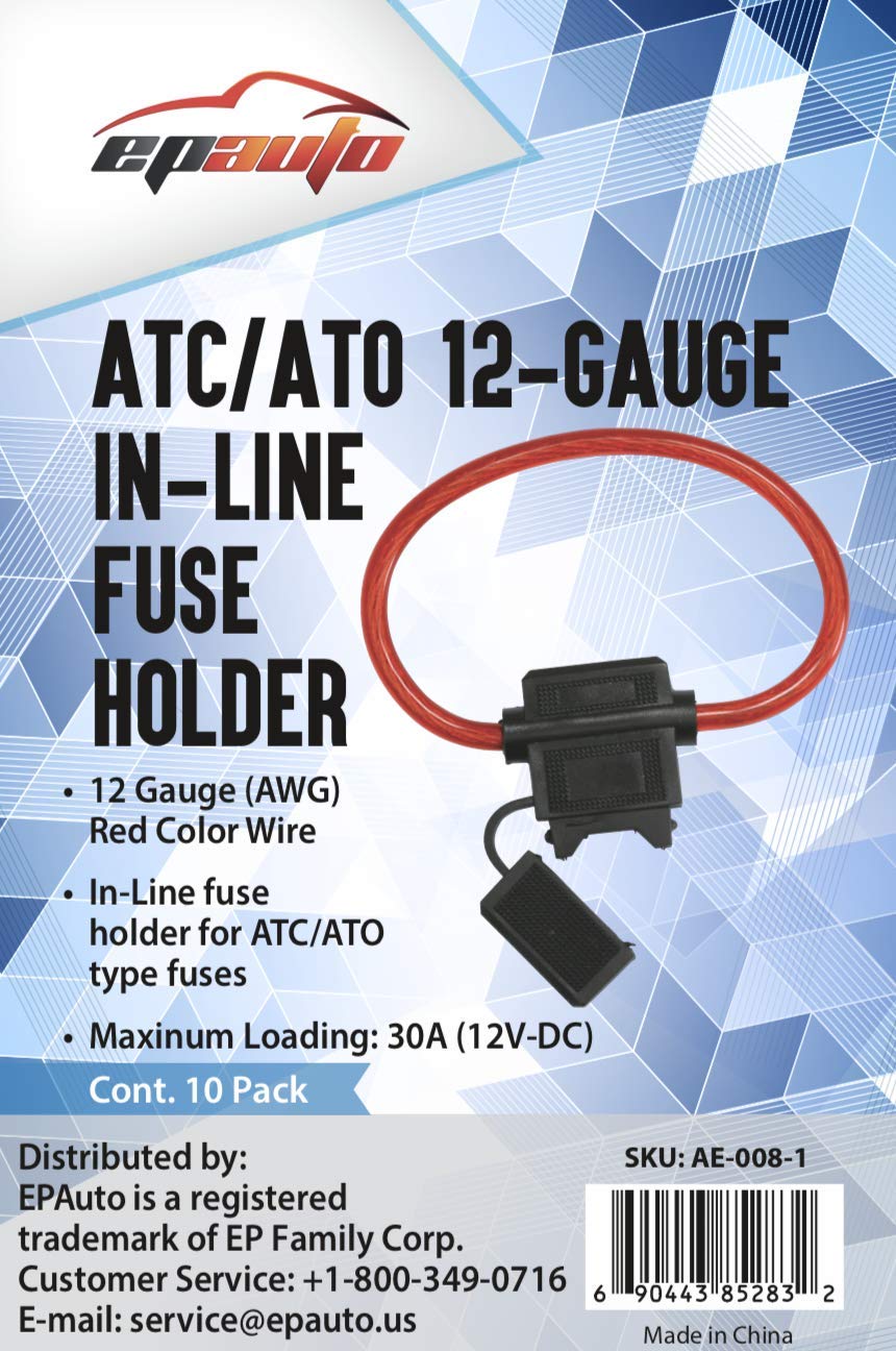 10 Pack - Epauto 12V-Dc Atc/Ato 12 Awg In-Line Fuse Holder For 30A Fuses