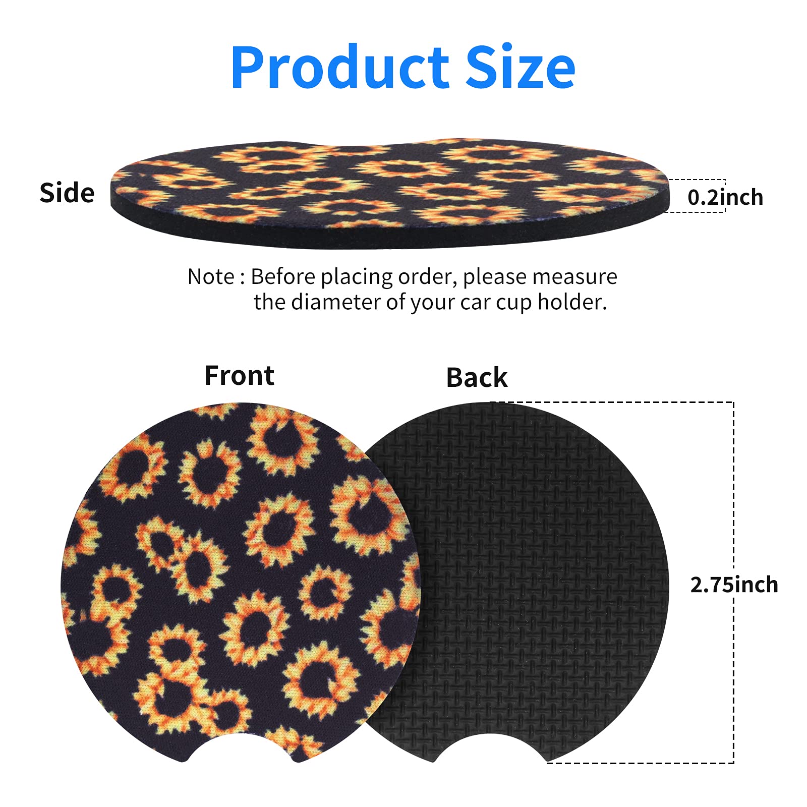 Tifanso Car Cup Holder Coaster, 2 Pack Car Coasters For Cup Holders, Cup Drink Holder Coasters For Car, Cute Car Accessories For Women And Girl (Sunflower)