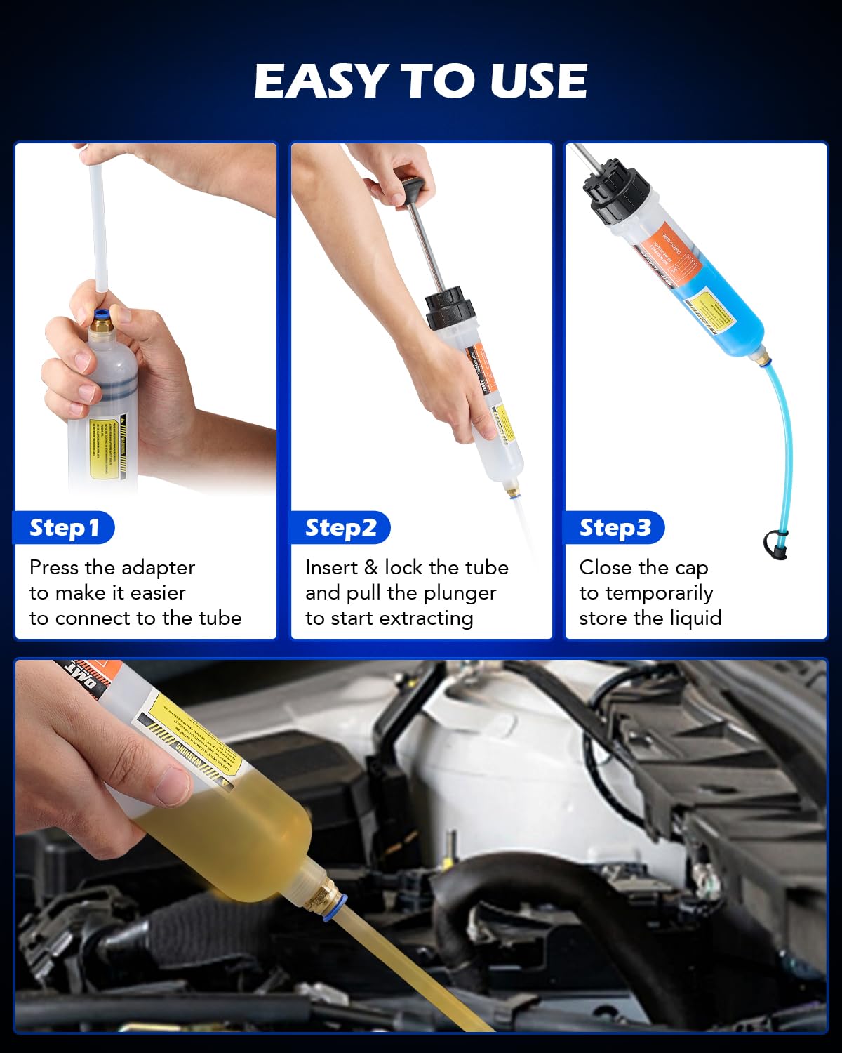 Omt 200Ml Manual Fluid Extractor And Filler, Syringe Style Pump For Power Steering Transmission Gear Oil & Brake Fluid Changes,