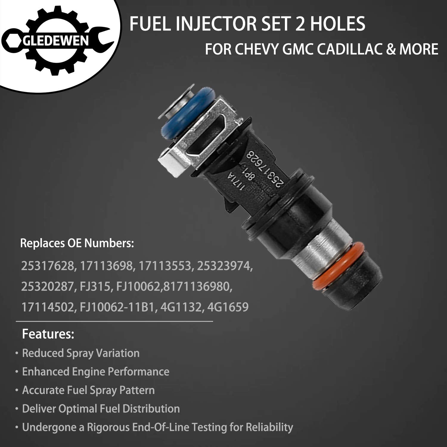 Gledewen Fuel Injector 2 Holes 8Pcs for 4.8L 5.3L 6.0L Engines | Fits 2001-2007 Chevy Silverado,