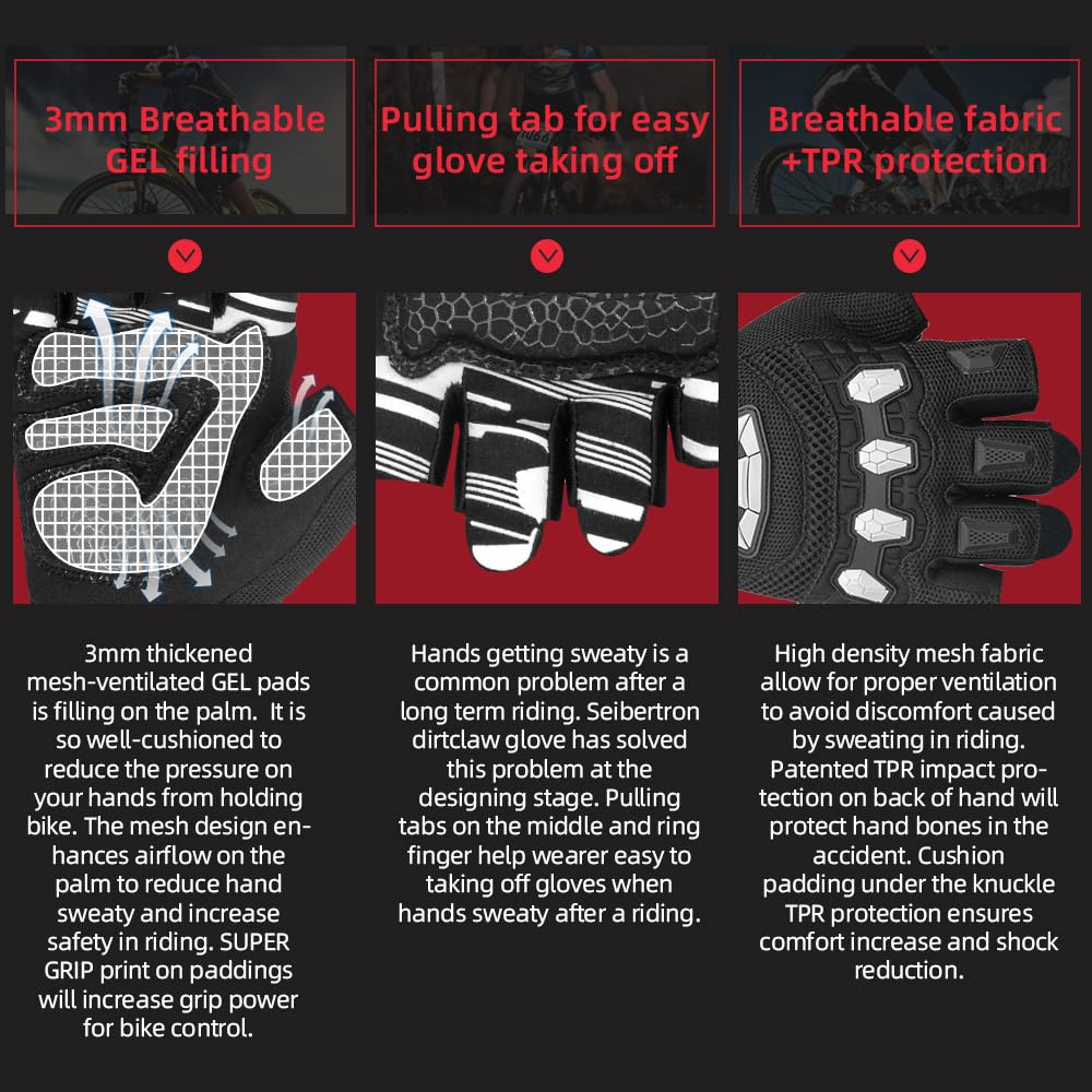 Seibertron Dirtclaw Gloves - Black Faux Leather 1/2 Finger Sports Gloves, Size S Youth for Motorcycle Motocross