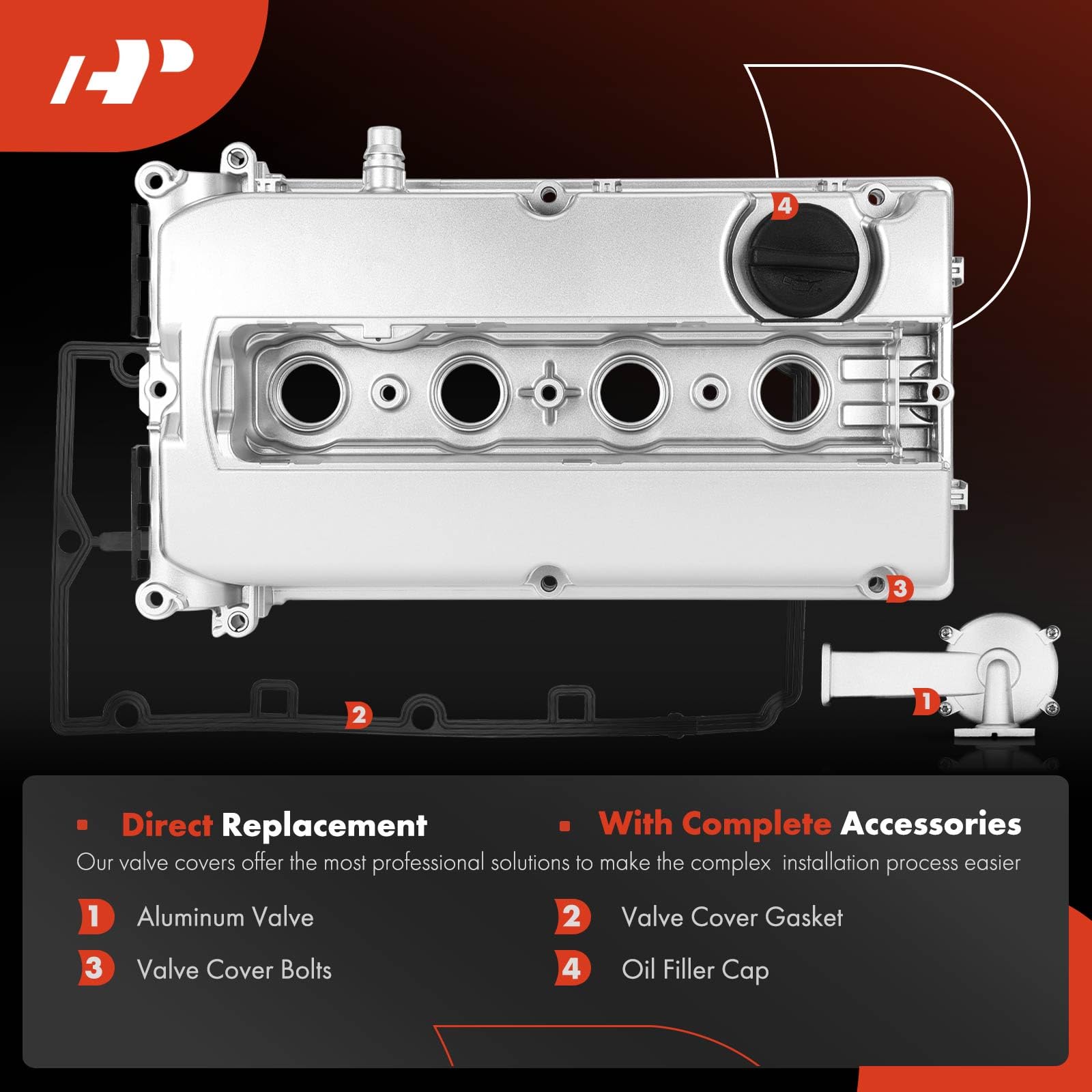 A-Premium Engine Valve Cover Kit for Chevy Cruze/Sonic/Trax/Aveo, L4 1.6L/1.8L, Upgraded Aluminum, Silver, Model APE