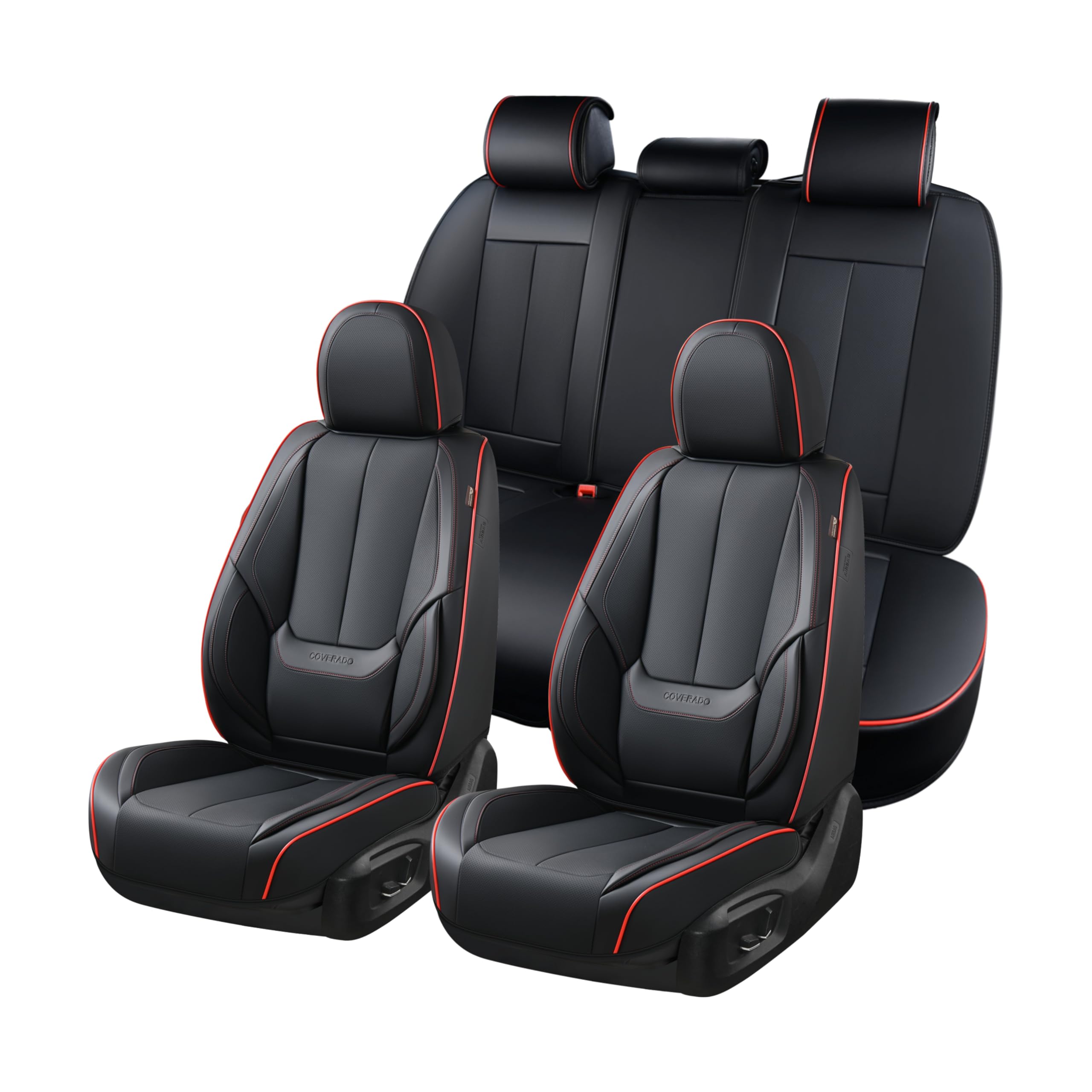 Coverado Car Seat Covers Full Set, Seat Covers For Cars, Black Car Seat Cover, Car Seat Protector Waterproof, Nappa Leather Car