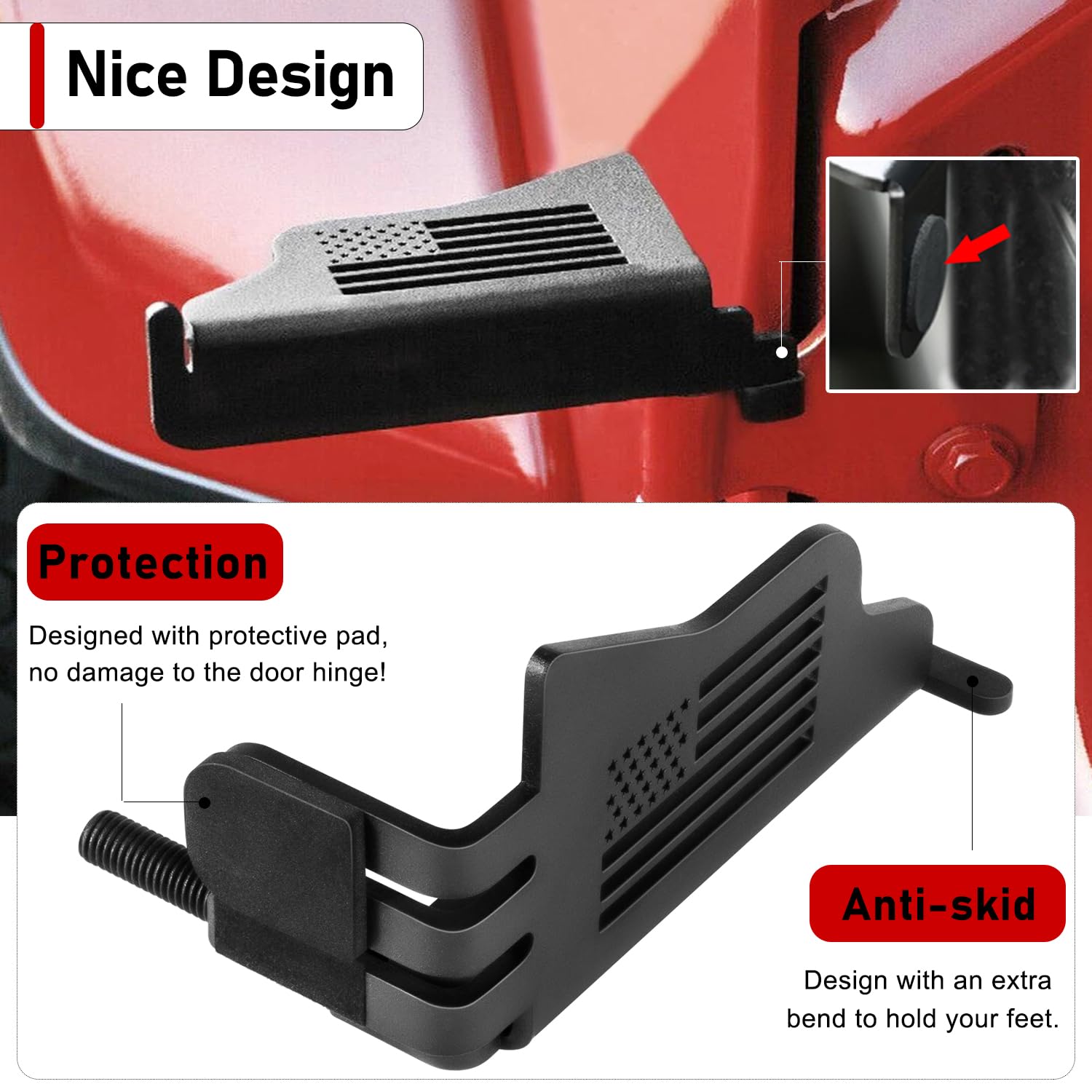 Wrangler Foot Pegs For Jeep Wrangler Jk Jl Gladiator Jt 2007 To 2024, Exterior Door Hinge Metal Powder Coating Rest Pedals With