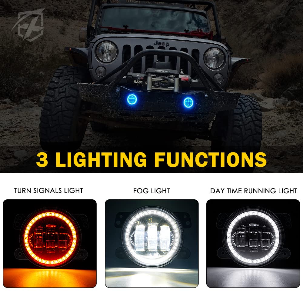 Xprite RGB Halo Fog Lights with Turn Signal, Bluetooth Control, Compatible with 2007-2018 Jeep Wrangler JK, Model 8542095866
