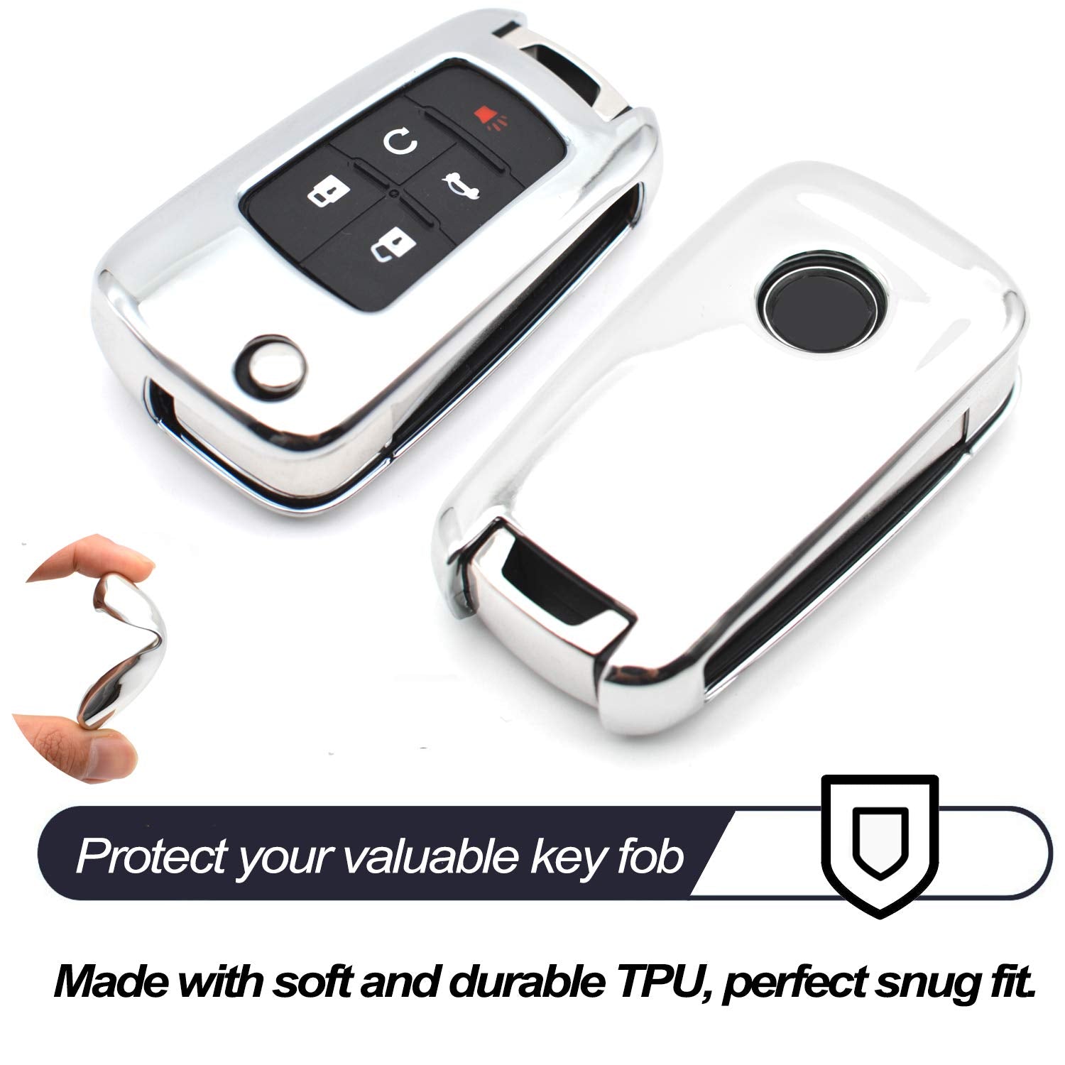 Compatible With Chevy Chevrolet Equinox Encore Camaro Cruze Malibu Impala Buick Regal Lacrosse Gmc Terrain Silver Tpu Key Fob Co
