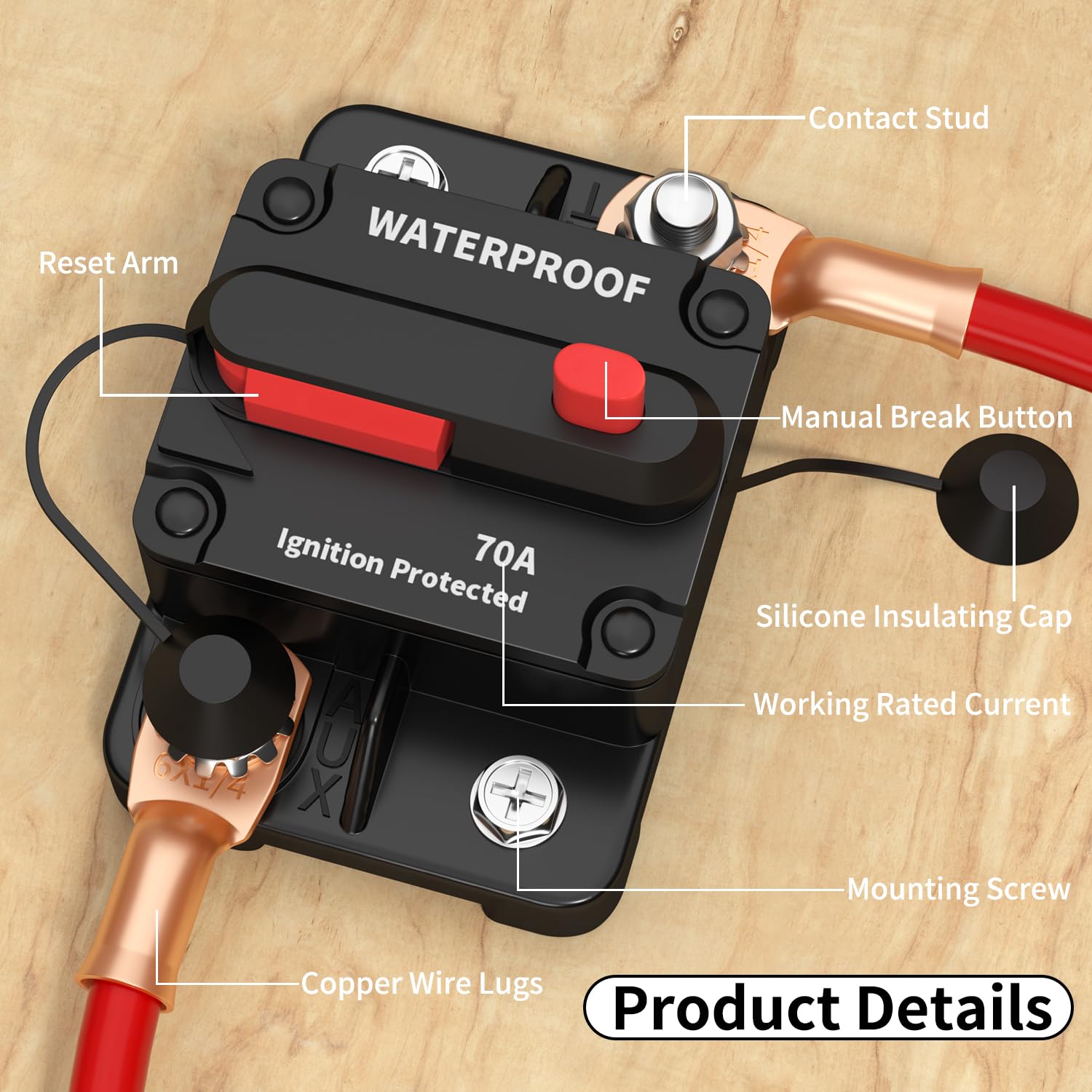 Daiertek 70 Amp Circuit Breaker 12V Dc Battery Fuse Circuit Breaker For Automotive Rv Marine Boat -2Pack