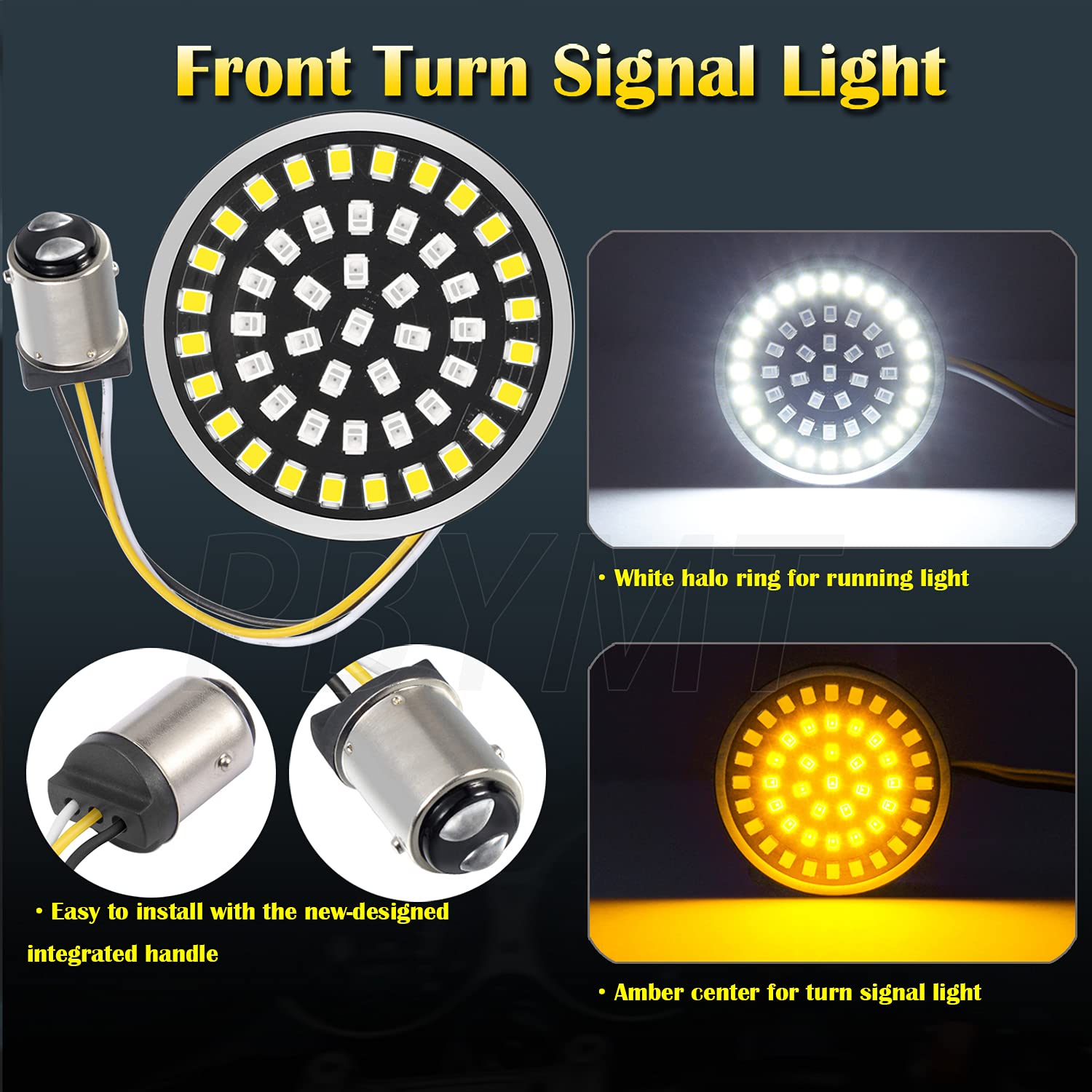 PBYMT 1157 LED Front Turn Signal Light 2'' Bullet Smoke Lens Cover Kit Compatible for Harley Davidson Dyna Softail Touring Road