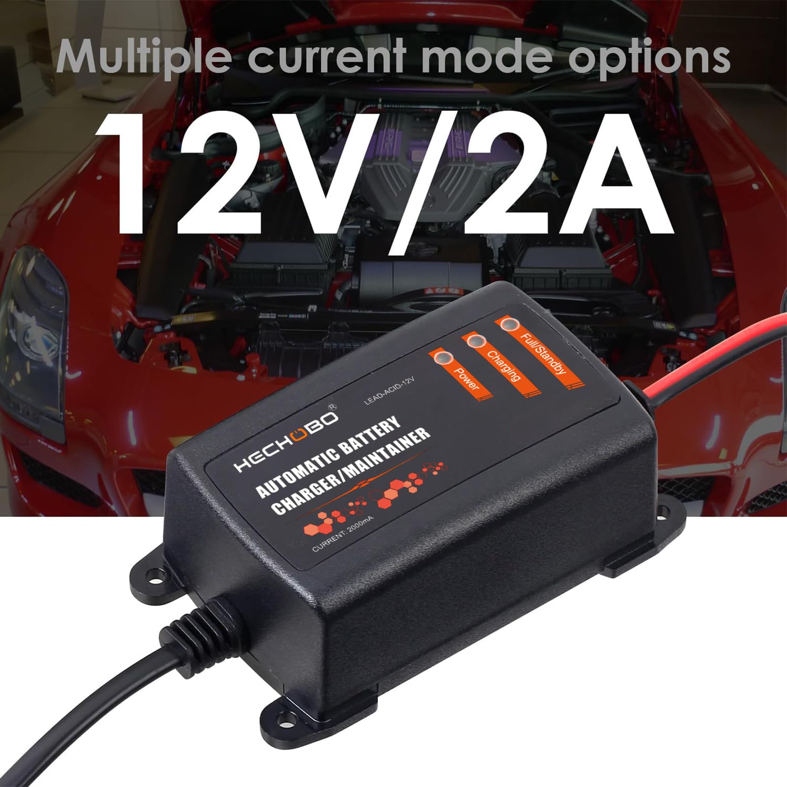 Battery Charger, 12v 2A Trickle Charger for Motorcycle, car, Boat Battery, ATVs, Riding, Mowers and More - 2000mA Battery Mainta