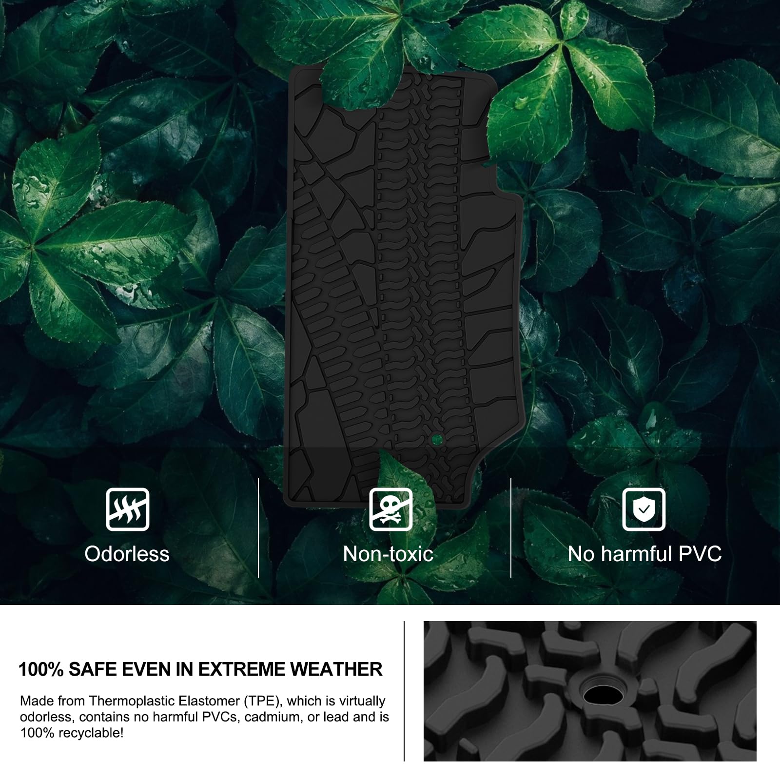 Kiwi Master Floor Mats for 2007-2013 Jeep Wrangler JK, Heavy Duty TPE, Black, Custom Fit, 28 x 21.5 x 2.8 inches, Model