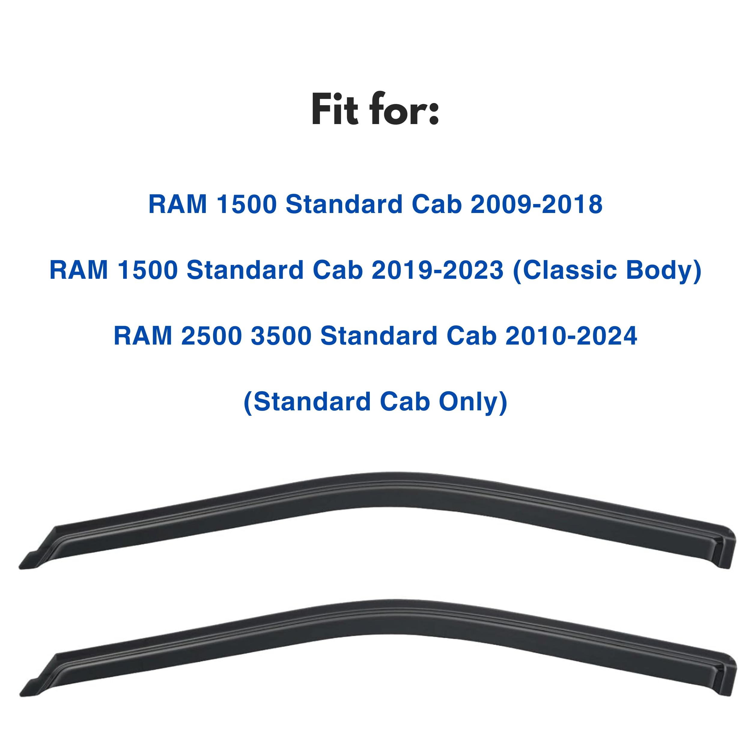 Ig Window Visor Compatible With 2009-2018 Ram 1500 Standard Cab, 1500 (Classic Body) 2019-2023, Ram 2500 3500 2010-2024, 2Pc Rai
