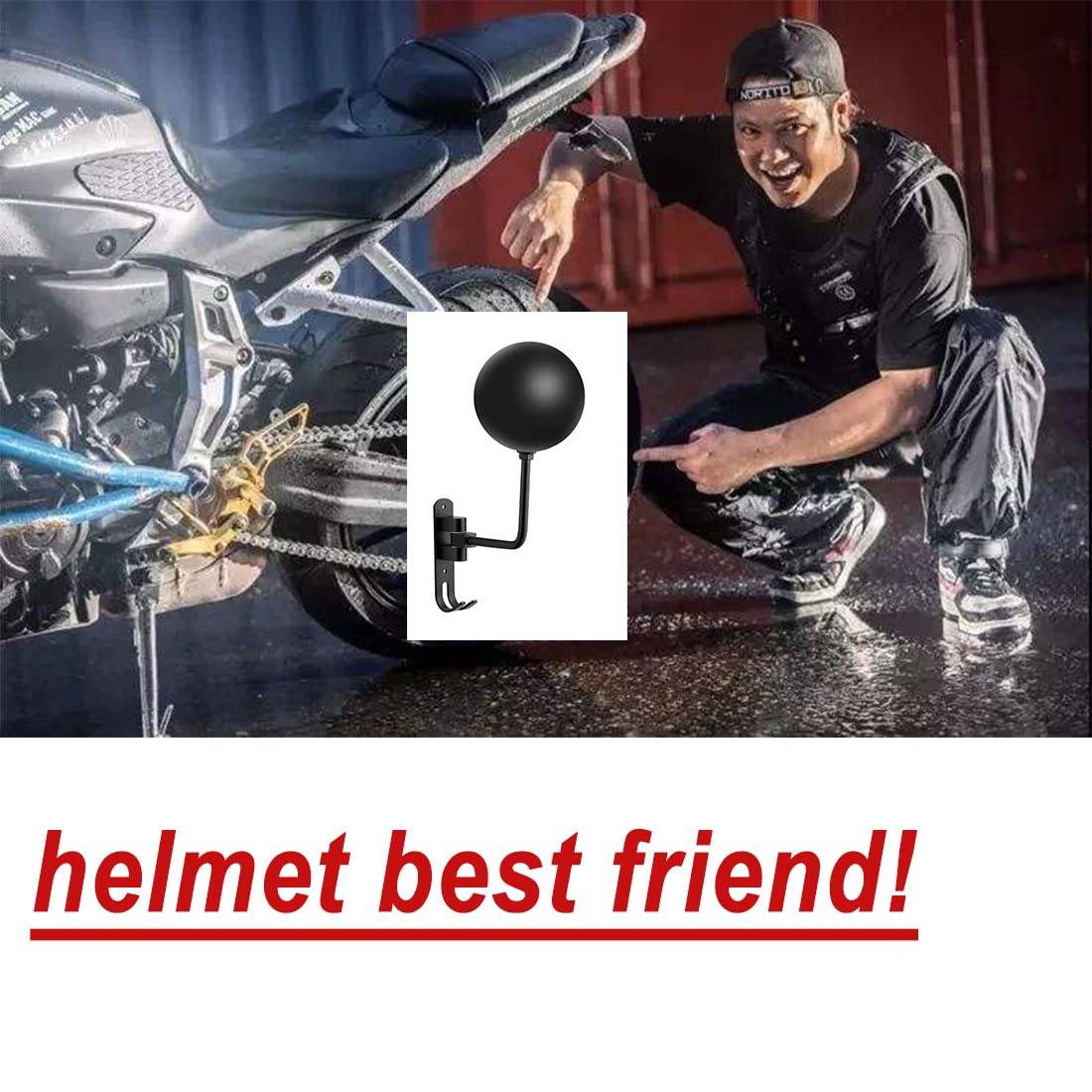 Sangmo 180 Motorcycle Helmet Rack, 4 Pack Rotation Metal Helmet Holder Wall Mount, Helmet Holder Bike With 2 Hooks Helmet Hanger