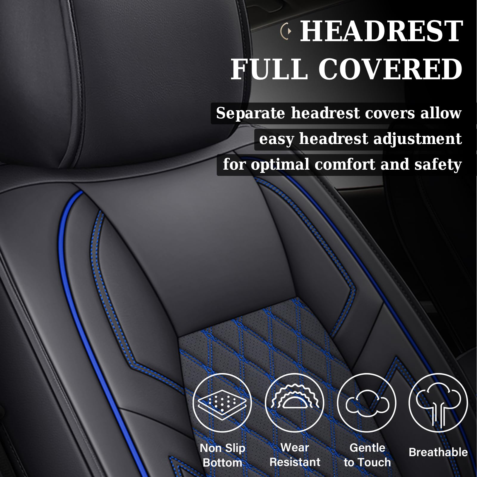 Coverado Full Set Leather Seat Covers for Toyota Tundra 2007-2021, Custom Fit, Blue, Model SCSF06