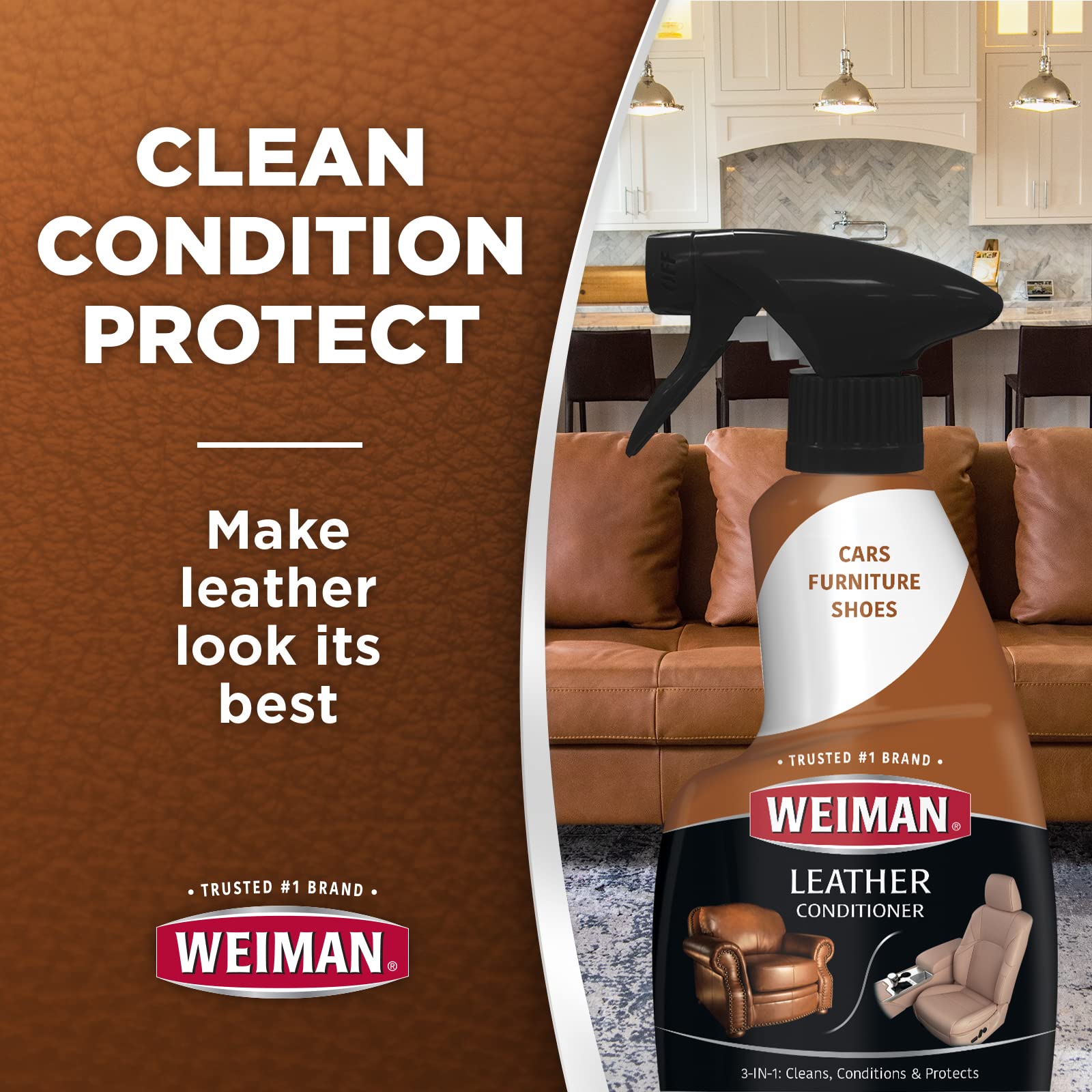 Weiman Leather Cleaner And Conditioner For Furniture - 12 Ounce - 2 Pack - Ultra Violet Protection Help Prevent Cracking Or Fadi