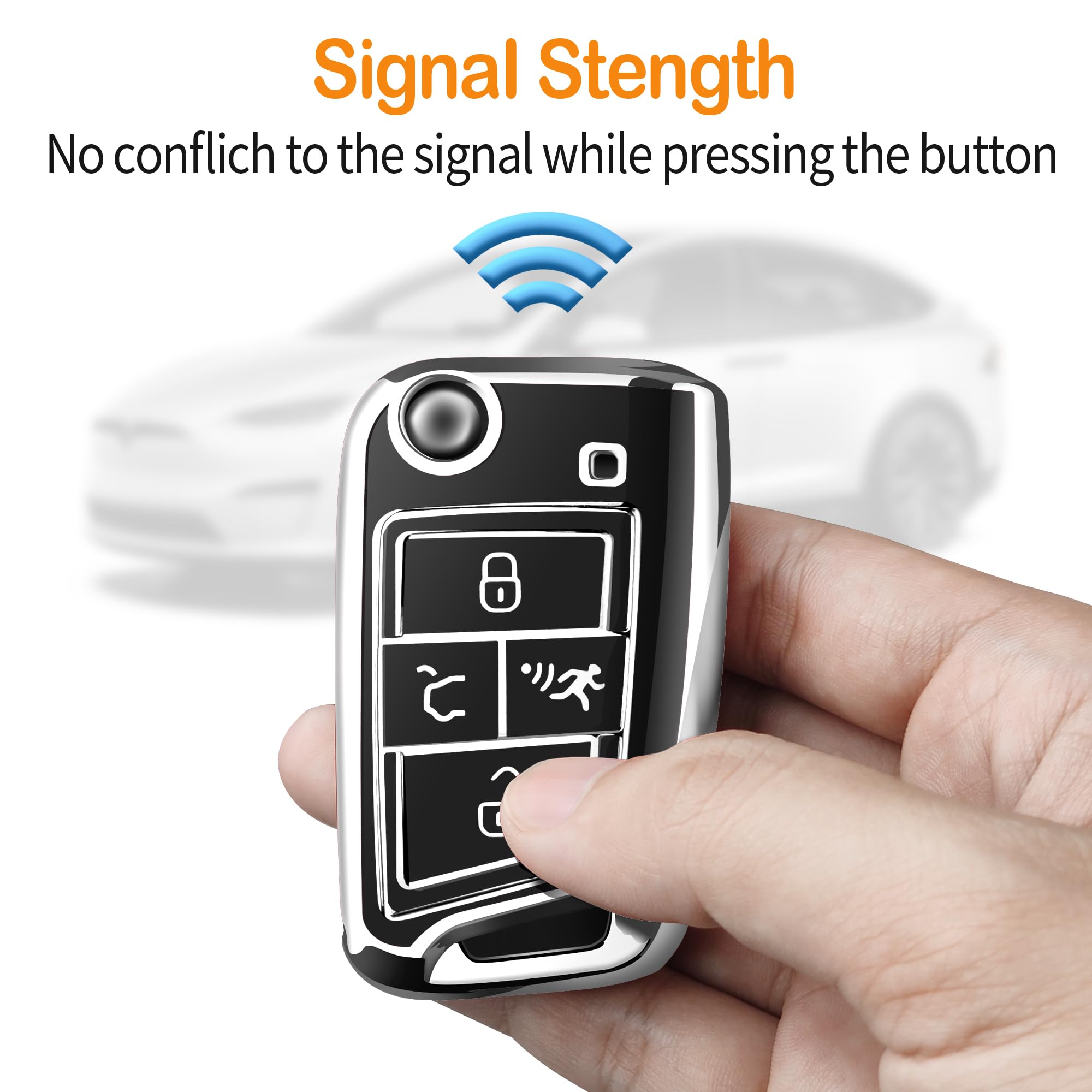 Sindeda For Volkswagen Key Fob Cover With Keychain Soft Full Protection Key Shell Key Case Compatible With Vw Tiguan Golf Jetta Polo Atlas Skoda (Silver)