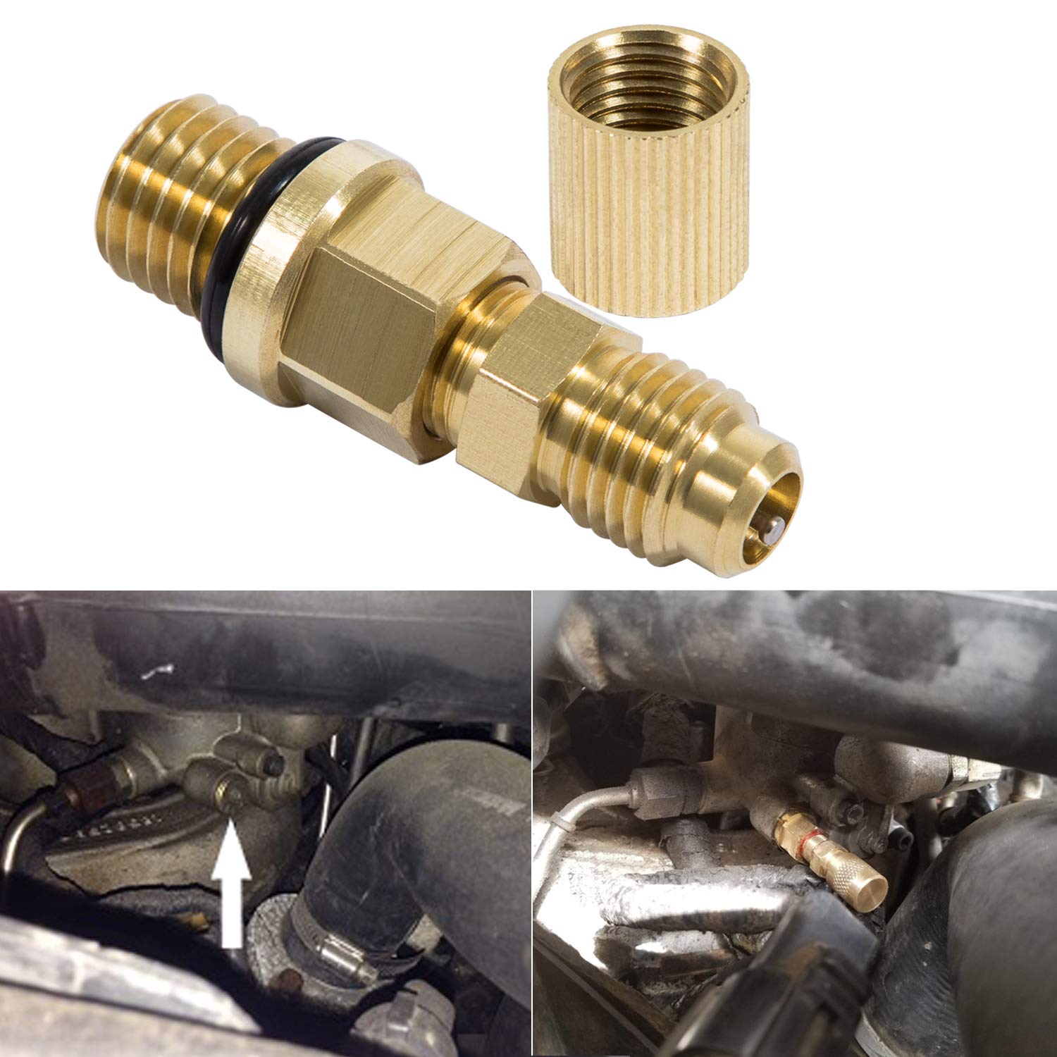 E-Cowlboy 6.0L For Powerstroke Fuel Pressure Test Fitting Adapter For 2003-2010 Ford Diesel Engine(With Schrader Valve)