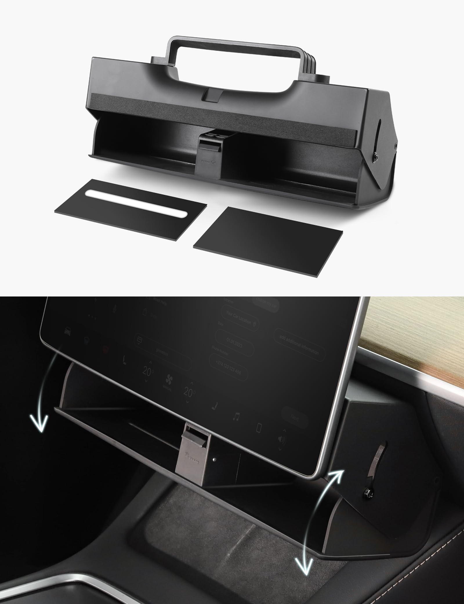 TPARTS Hidden Magnetic (Under Screen) Storage Box for Model 3/Y with Open-Close Design Tesla Center Console Organizer Dashboard 