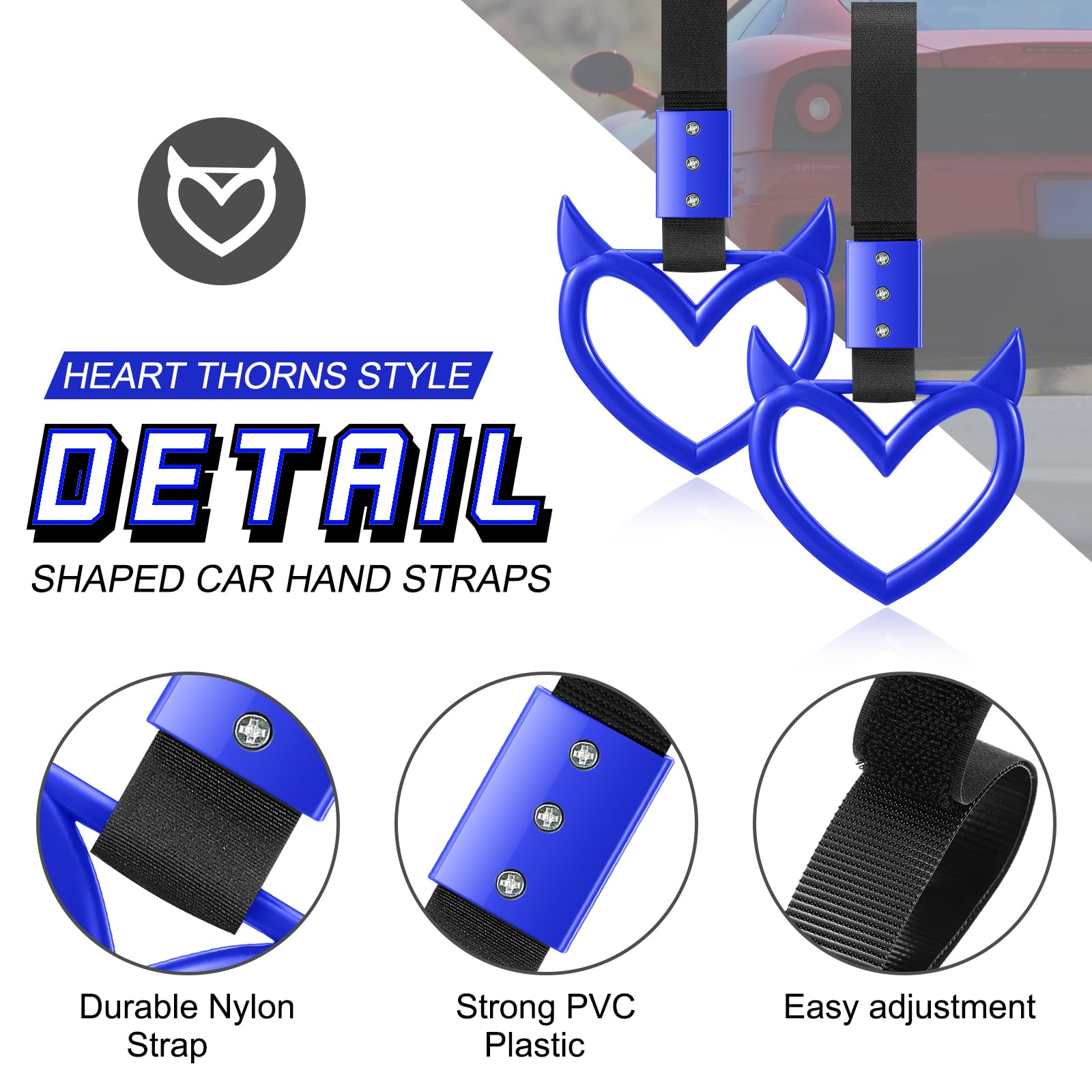 Fabbay Heart Handle Keychains - Blue PVC & Nylon Car Accessory, 9.25 x 3.74 inches, Devil Style Drift Charm