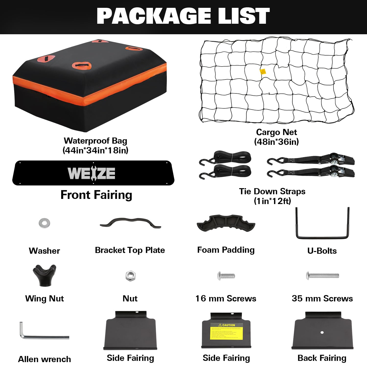 WEIZE Heavy Duty Roof Rack Cargo Carrier Basket 64"x39", Steel, Black, 200lb Capacity with Waterproof Bag & Straps, Model CCB-1034