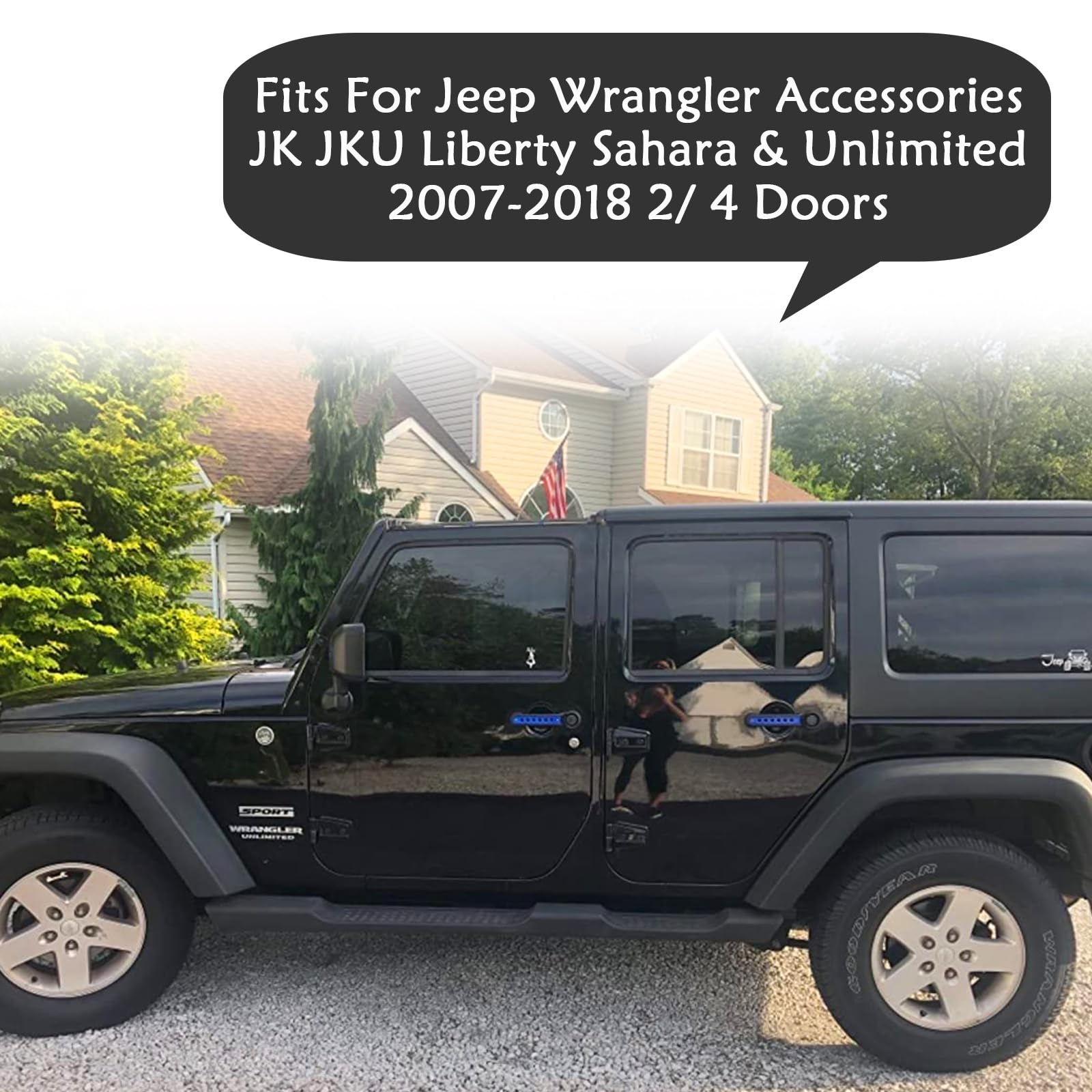 Bolaxin Side Door Handle Inserts for Jeep Wrangler JK JKU 2007-2018, Aluminum Blue, 5PCS, Grab Handles Pull Decoration