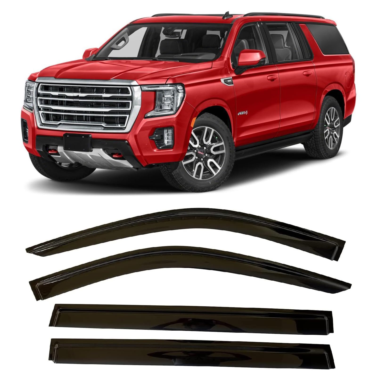 2021-2025 Tape-On Rain Guards For Chevrolet Suburban (Chevy) & For Gmc Yukon Xl Side Window Visor Deflectors Extra Thick Vent Sh