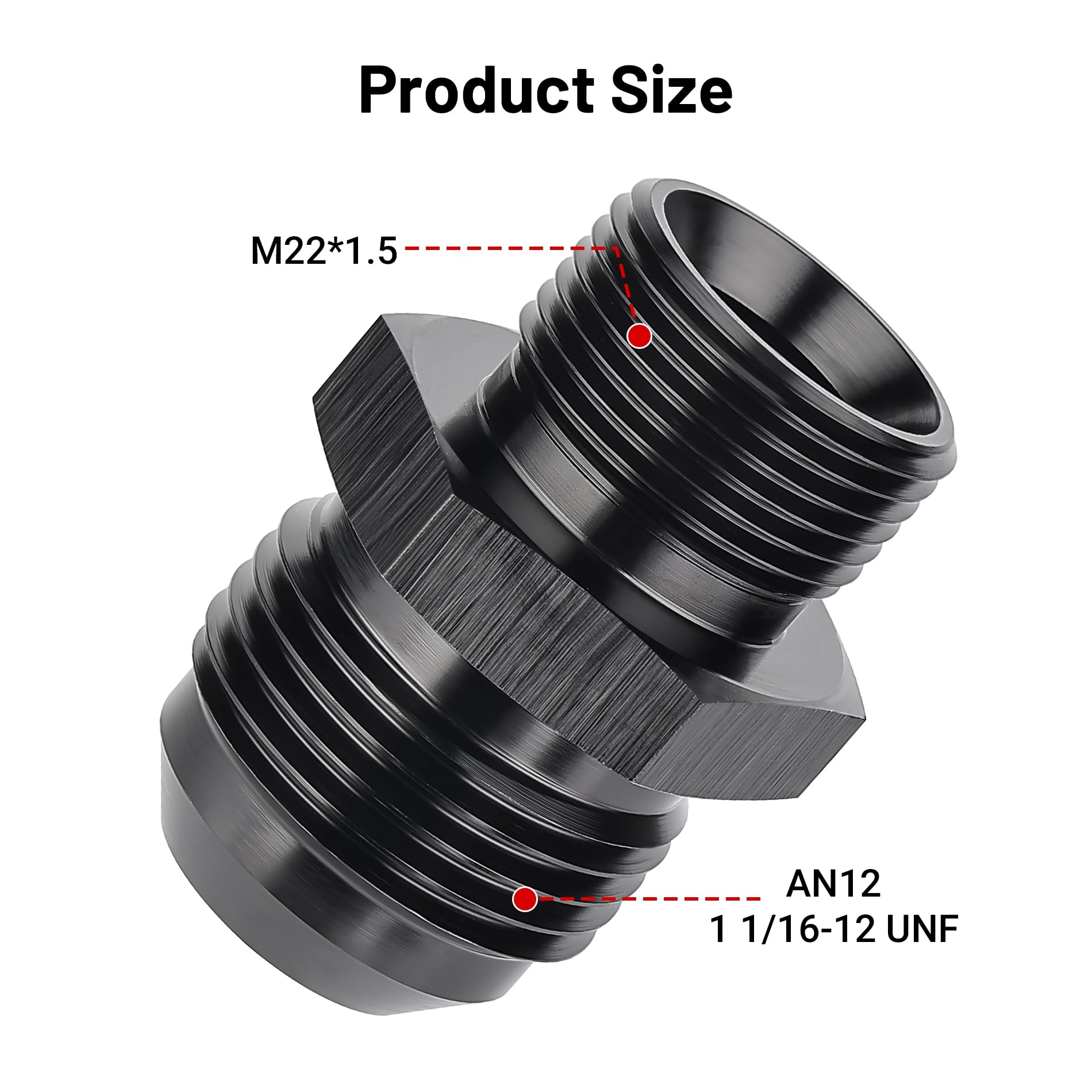 Evil Energy 12An Male Flare To M22 X 1.5Mm Male Metric Fitting Adapter Aluminium Alloy 2Pcs