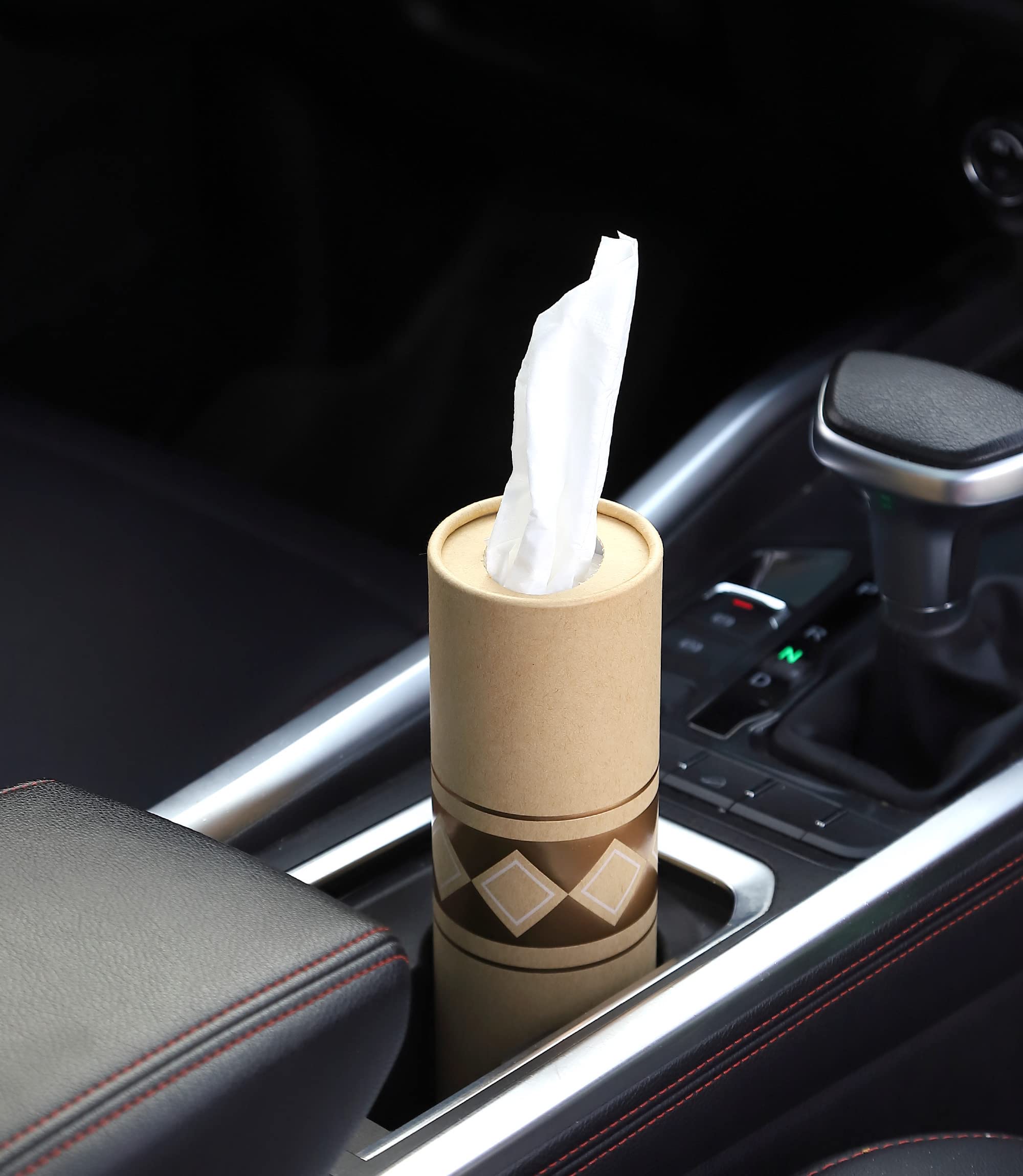 Car Tissue Holder With 3-Ply Facial Tissues Bulk - 4 Pk Gold Foil Cylinder, For Car, Travel Cup Holder, Refill Box Round Contain