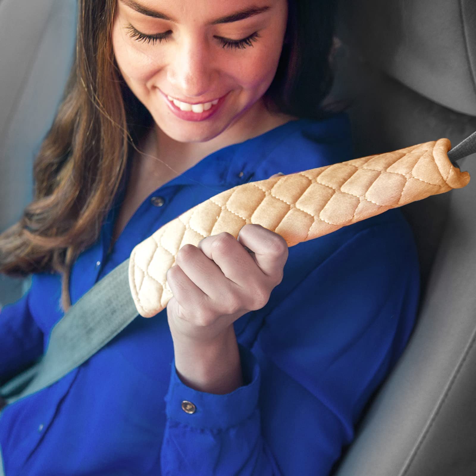 Mikafen 2Pack Car Seat Belt Pads Cover,Seat Belt Shoulder Strap Covers Harness Pad For Car/Bag,Soft Comfort Helps Protect You Neck And Shoulder From The Seat Belt Rubbing(Beige)