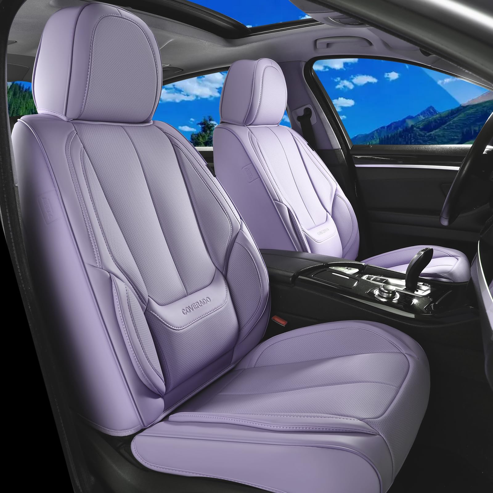 Coverado Car Seat Covers Full Set, Waterproof Leather, Universal Fit, Purple, Model 8805PU