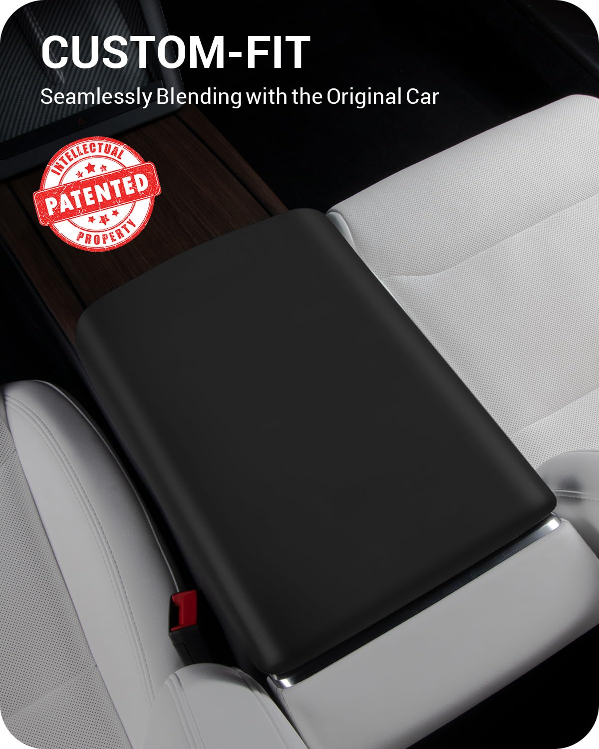 BASENOR Center Console Cover for Tesla Model S/X, Non-Slip TPE Armrest Protector, Black, 2021-2026