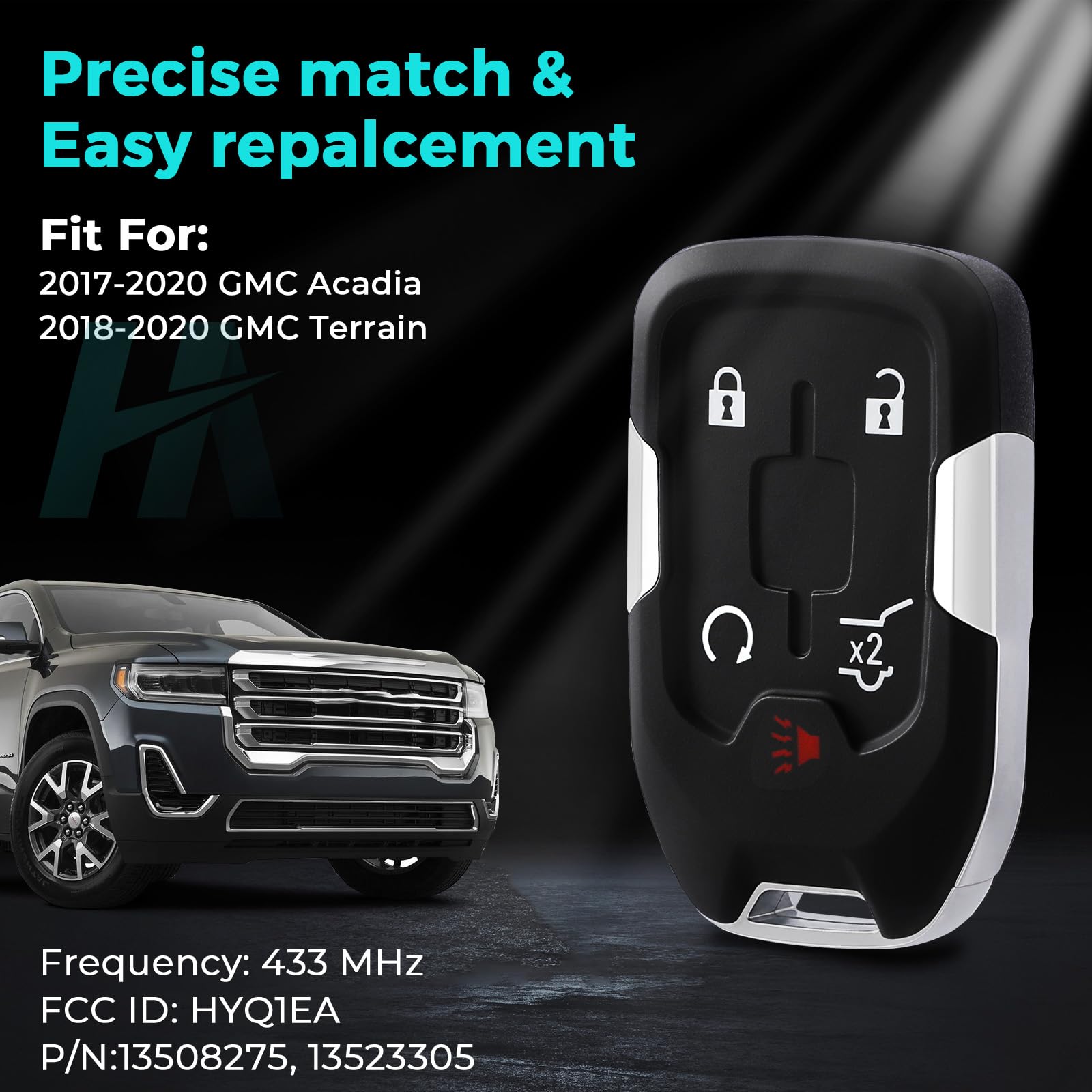 HelloAuto Key Fob Cover for GMC Acadia Terrain 2017-2021, Key Fob Case Replacement 5 Buttons KeyFob Shell (HYQ1EA)