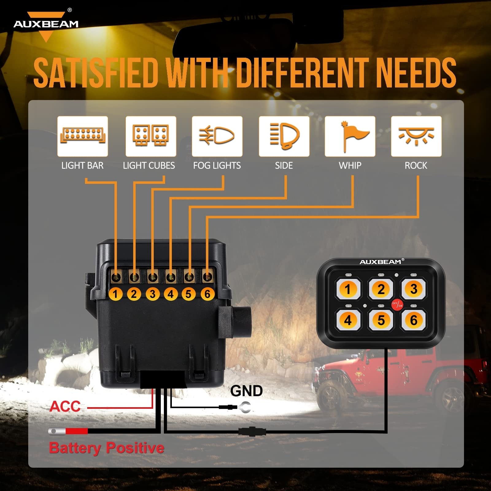 Auxbeam 6 Gang Switch Panel BC60, Blue, Aluminum, Touch Control Relay System for Car, Truck, UTV, SUV - 2 Year Warranty