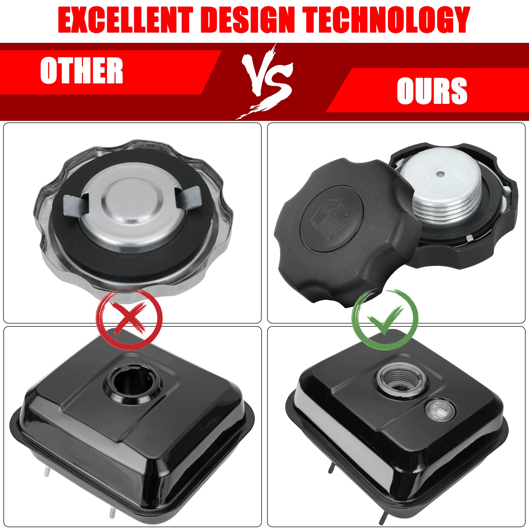 GREHUA Gas Fuel Tank GFT-212A with Fuel Level Gauge for Predator 212cc 196cc Mini Bikes & Go Karts - Metal, Black