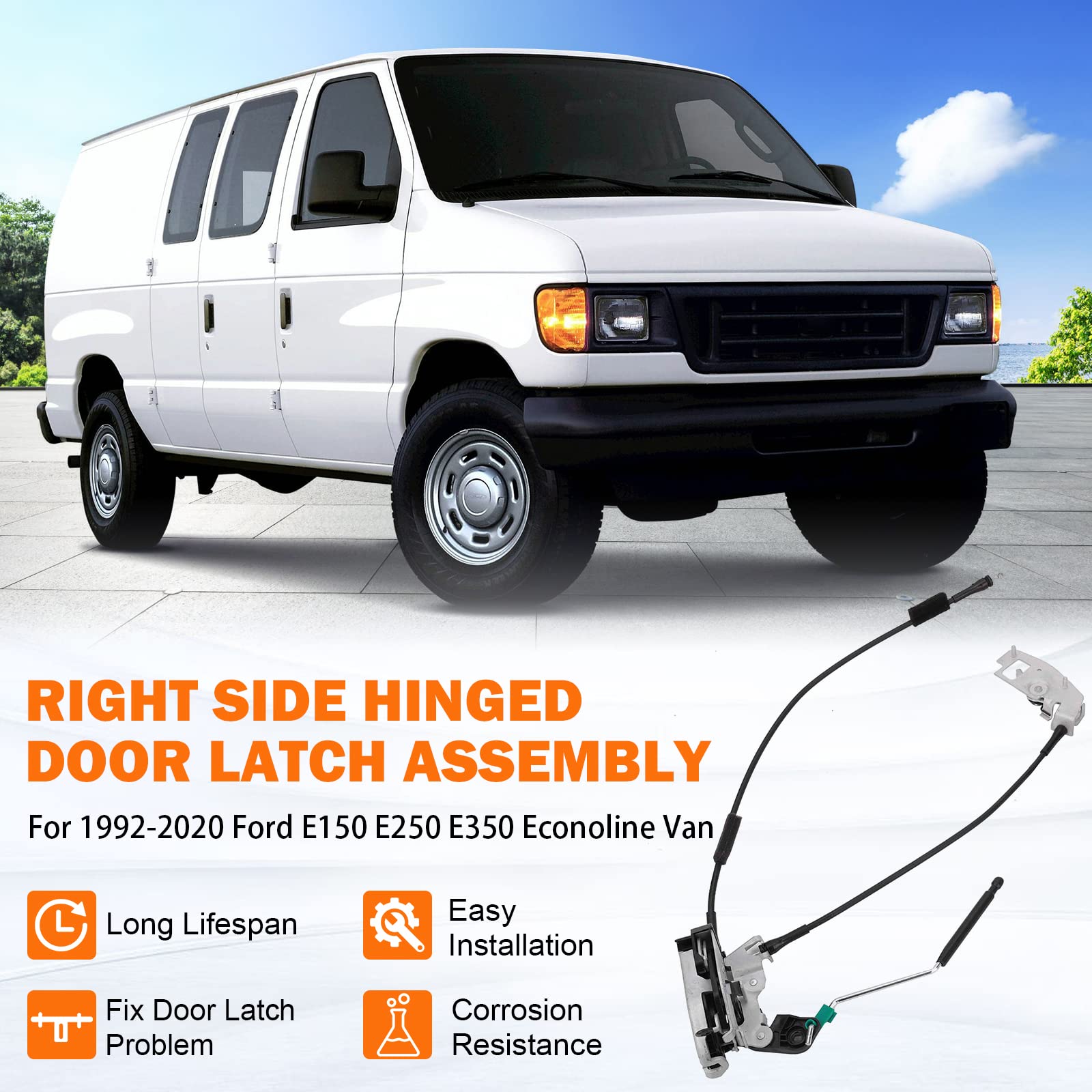 Yinlowa Door Latch Assembly for 1992-2020 Ford E150 E250 E350 Van - RH Right Side, Silver, Replace # 8C2Z-15264A