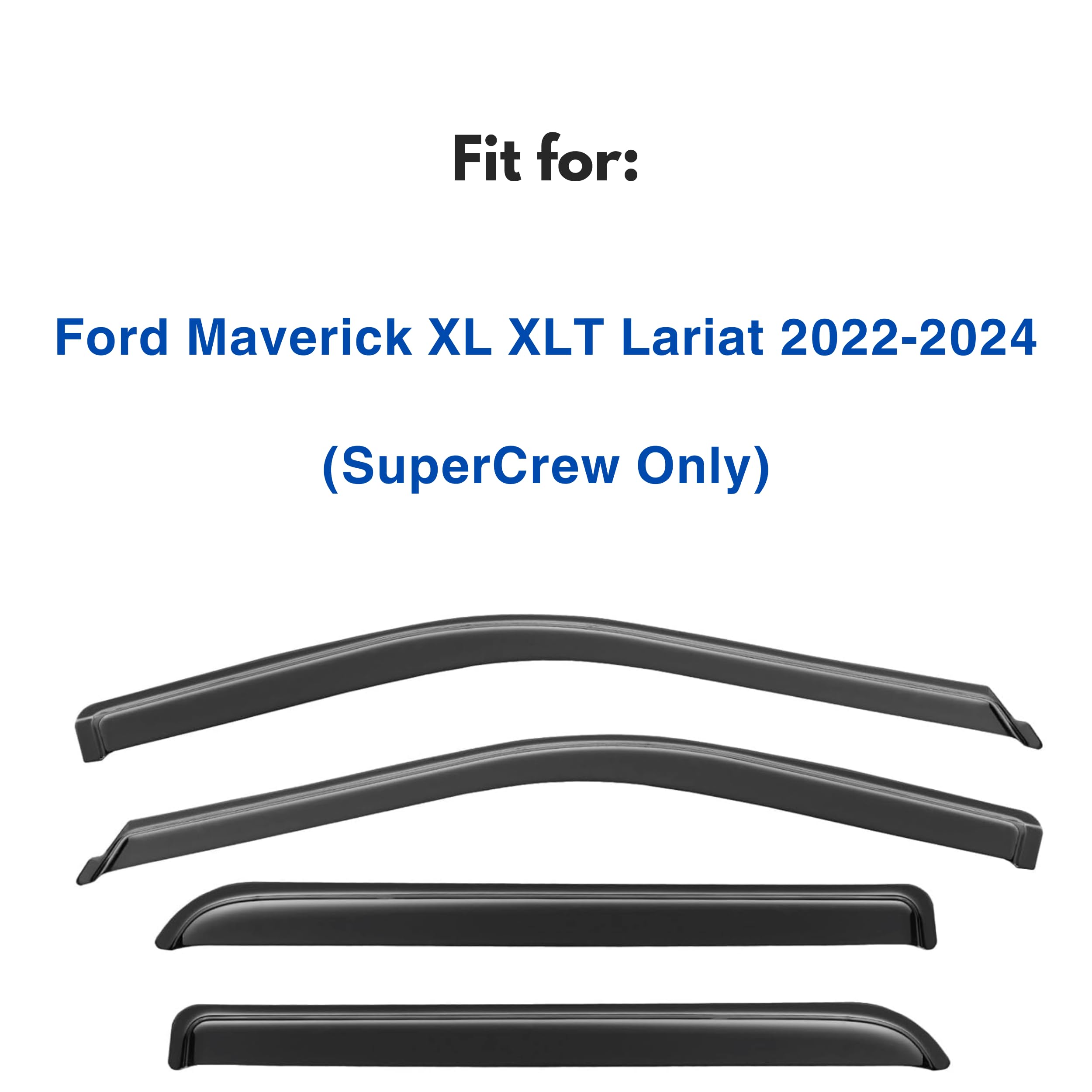 Ig Window Visor For Ford Maverick Xl Xlt Lariat 2022-2024, Rain Guard Tape-On Extra Durable Sun Wind Side Vent Window Deflector,