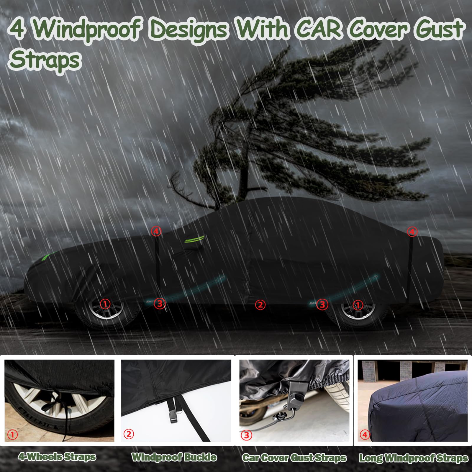 Car Cover for 1997-2004 Corvette C5, 6 Layers 210T Sun Rain UV Dust Snow Protection Outdoor Car Cover with Zipper Door and Windp