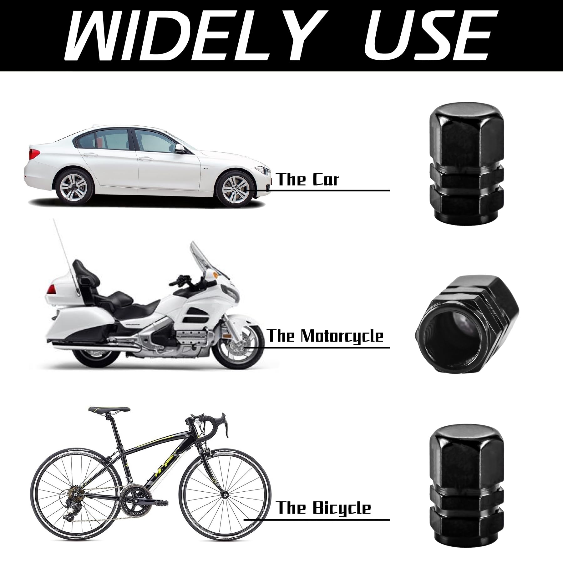 Justtop Car Tire Valve Stem Caps, 12Pcs Air Caps Cover, Universal For Cars, Suvs, Bike, Trucks And Motorcycles-Black