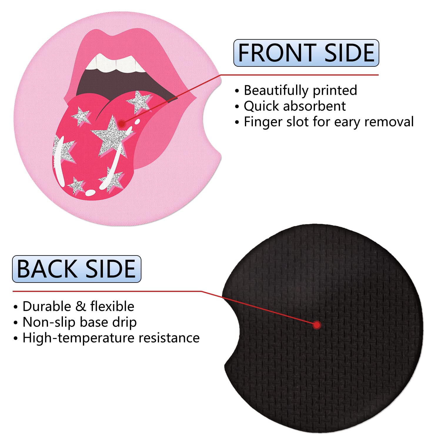 Jupswan Car Cupholder Coaster Absorbent 2 Pack Funny Tongue Rubber New Automotive Cup Holder Decal Decor Accessories For Women M