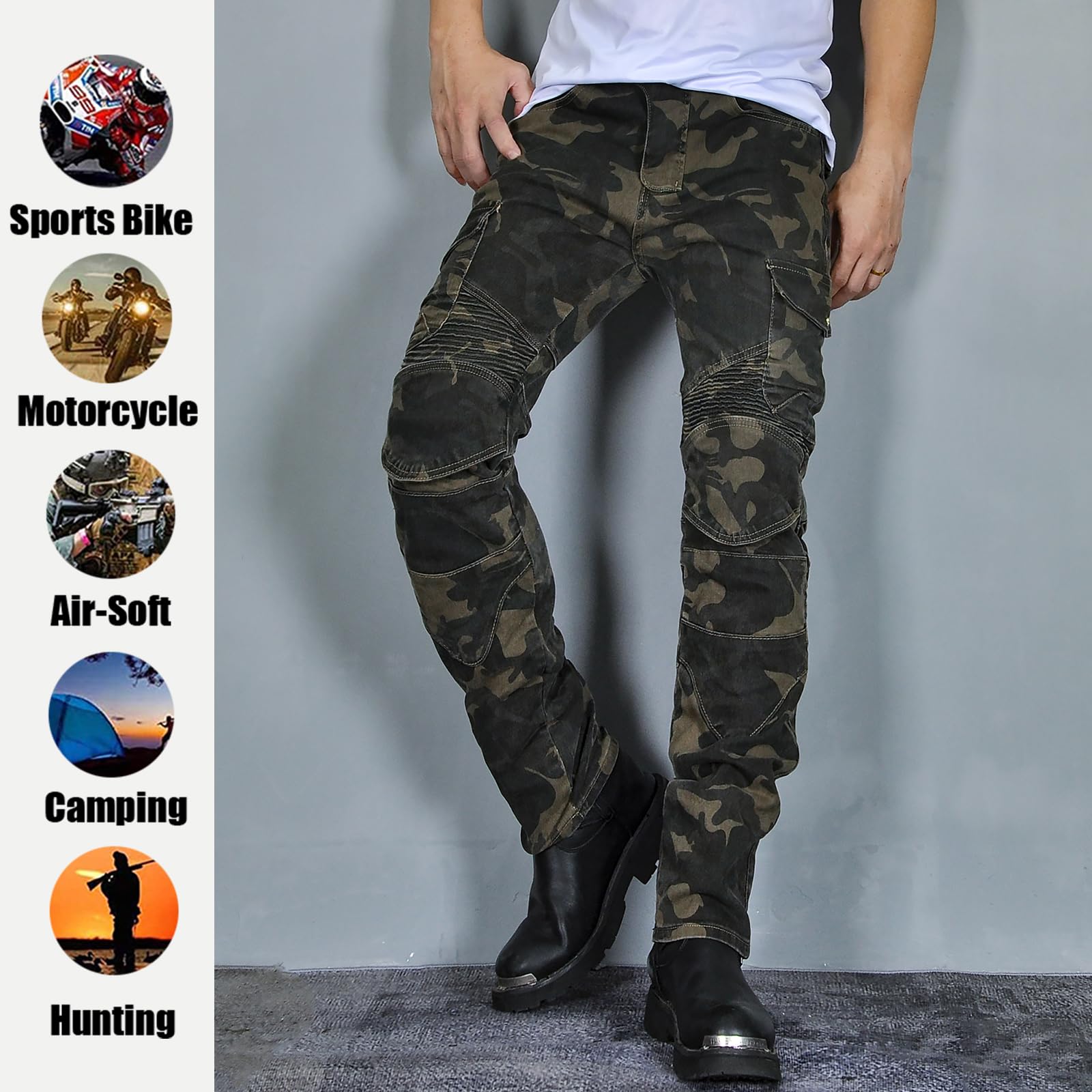 LOMENG Motorcycle Pants Mens Riding Jeans Biker Motorbike Pants with CE Removable Armored Camouflage EU30, LMPM06-Camouflage-MA,