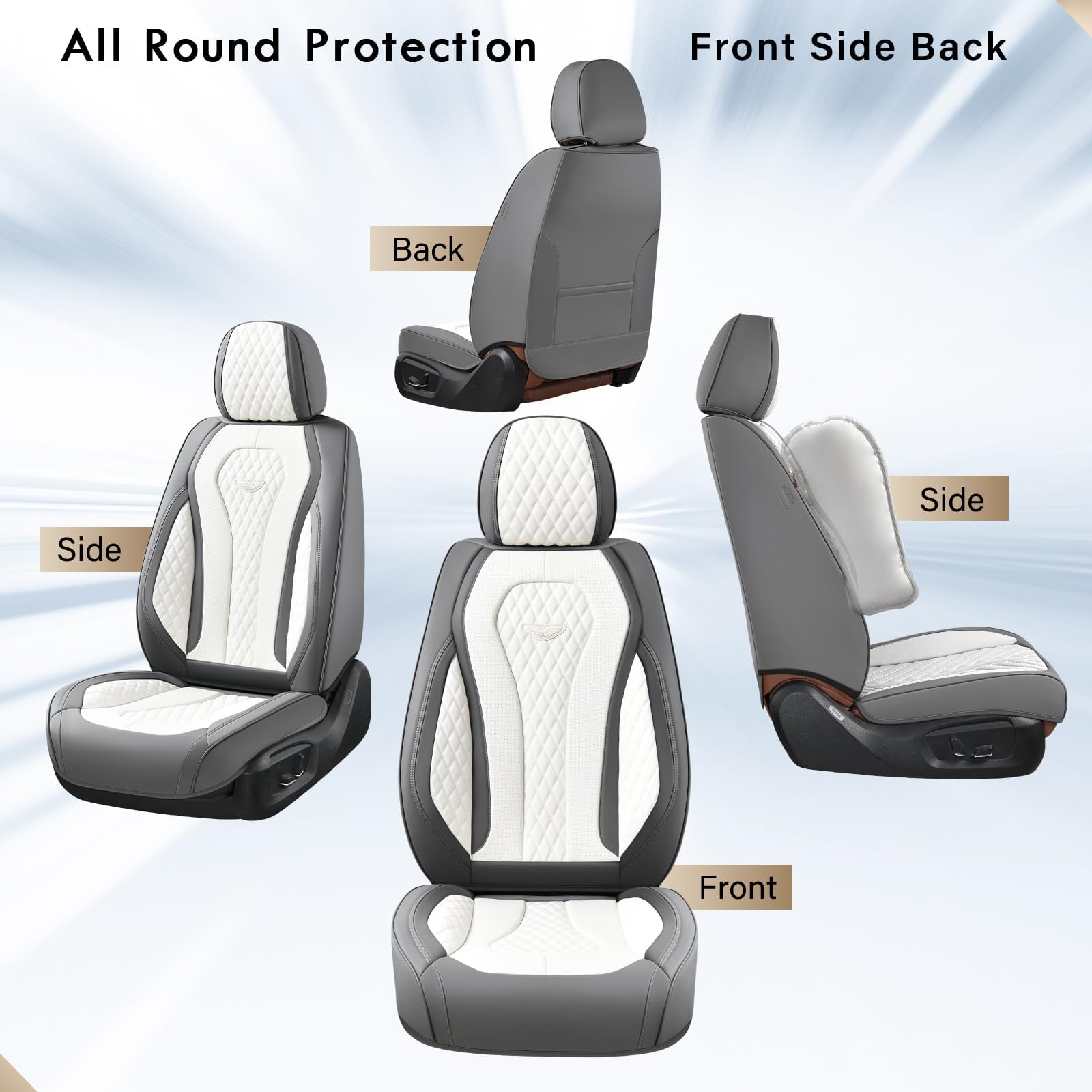 Coverado Car Seat Covers, Waterproof Faux Leather Front Pair, White, SCU018 Series, Universal Fit for Most Cars