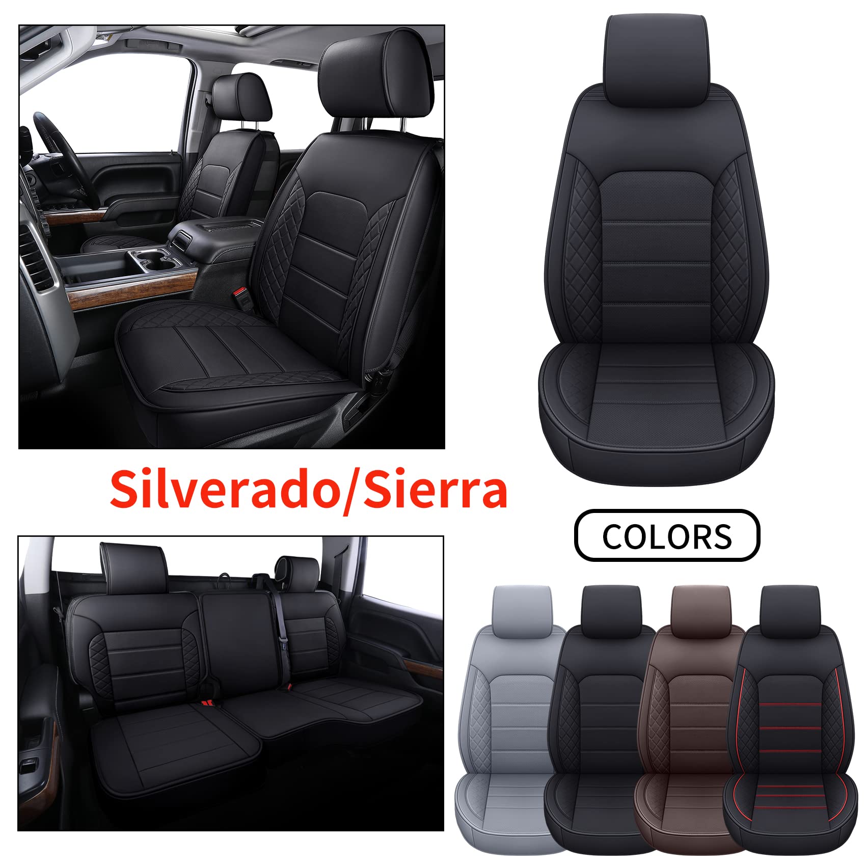 Luckyman Club Chevy Silverado/Sierra Seat Covers Full Set X04-S3, Fit 2014-2018 1500/2015-2019 2500 Hd/3500 Hd Crew Cab With Wat
