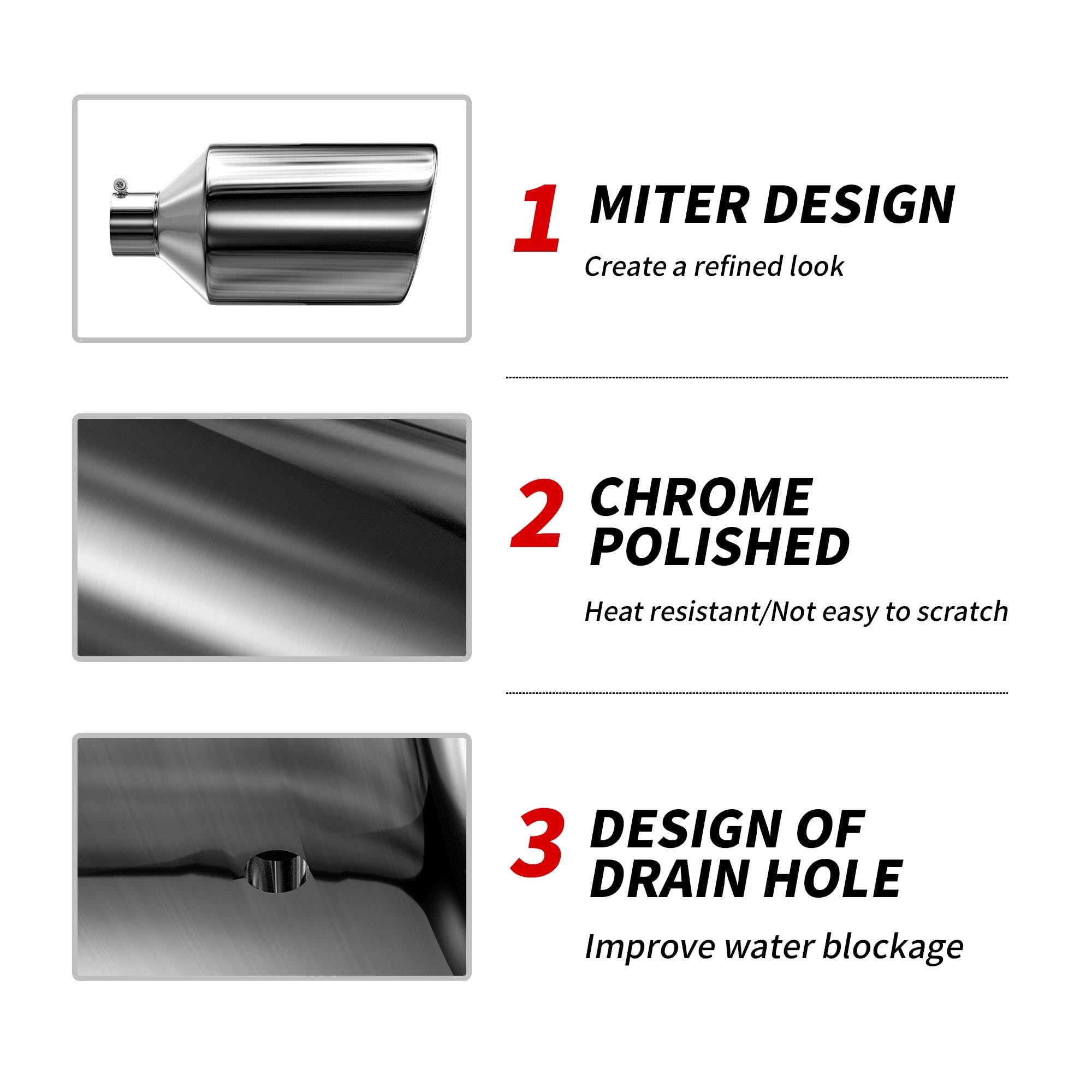 Richeer Stainless Steel Exhaust Tip, 4" Inlet, 10" Outlet, 18" Length, Polished Finish, Universal Fit for 4" O.D. Tailpipes
