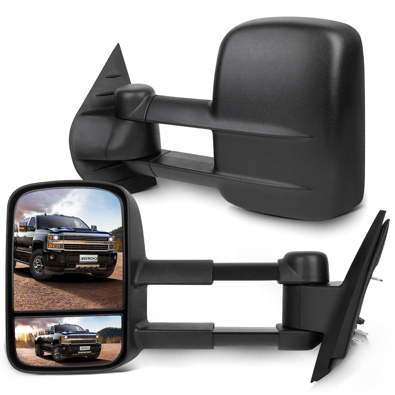 SCITOO Towing Mirrors Compatible With 2008-2013 For Chevy Silverado For GMC Sierra 1500/2500 HD/3500 A Pair(Left Right Side Tow 