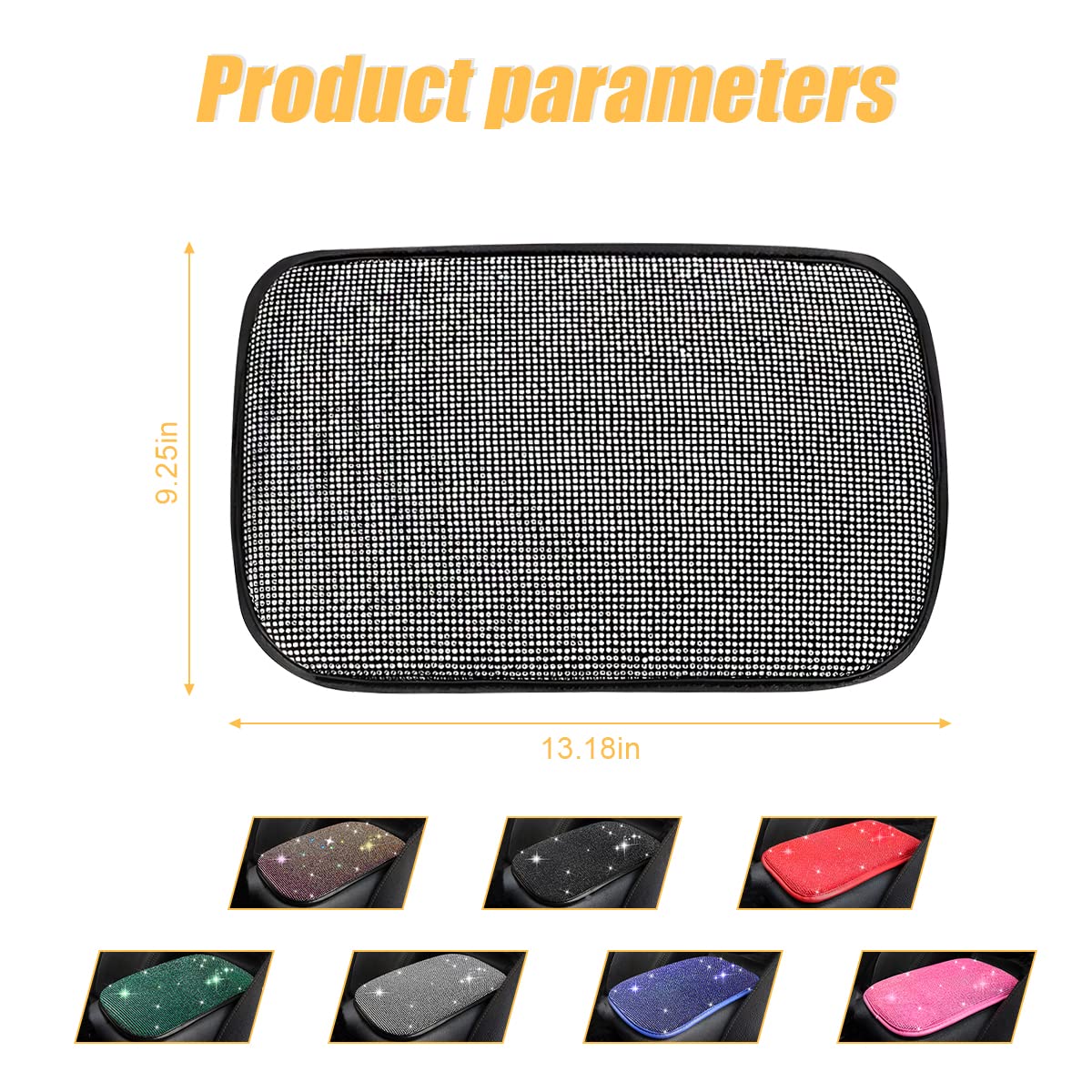 Bling Center Console Cover, Diamond Fashion Armrest Pad, Crystal Soft Arm Rest Protective Cushion, Car Accessories For Women Gir