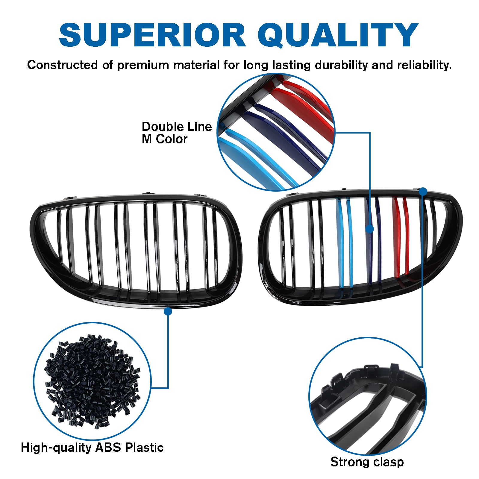 BILLDIO E60 Front Kidney Grille - Double Slats, Plastic, Compatible with 2003-2009 BMW 5 Series 520i-550i, M Color