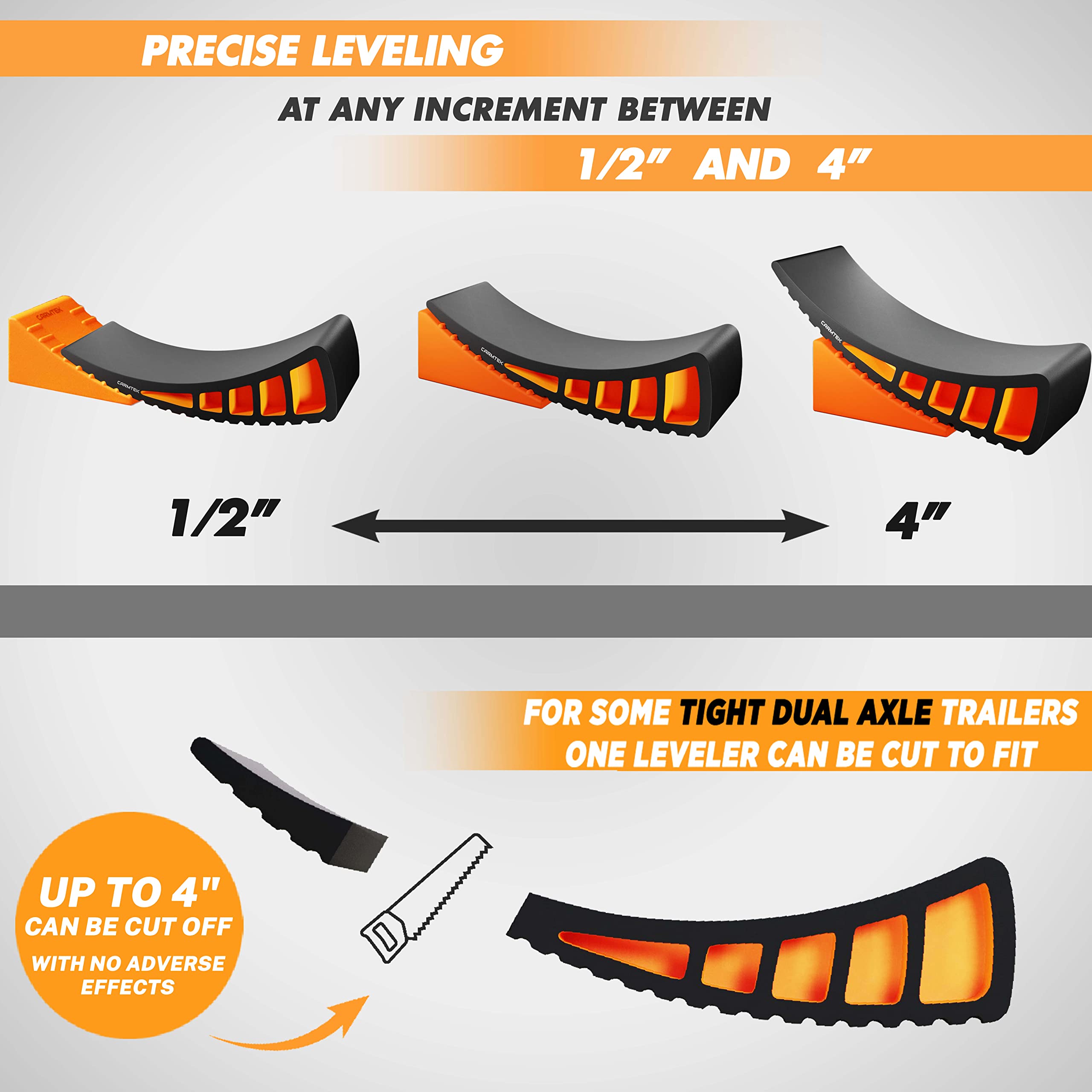 CARMTEK Camper Leveler 2-Pack | Curved RV Levelers with Wheel Chocks | High-Performance Polymer | Model Leveler_15in