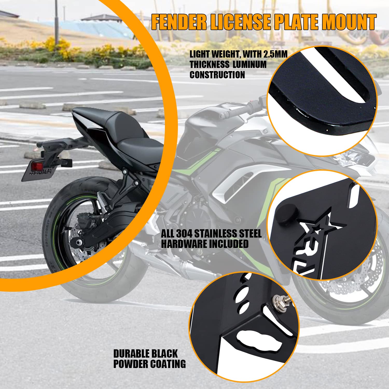 Ransoto Ninja 650 Fender Eliminator Compatible With Kawasaki Z650 Zx650 2023 2022 2021 2020 2019 2018 2017 License Plate Mount B