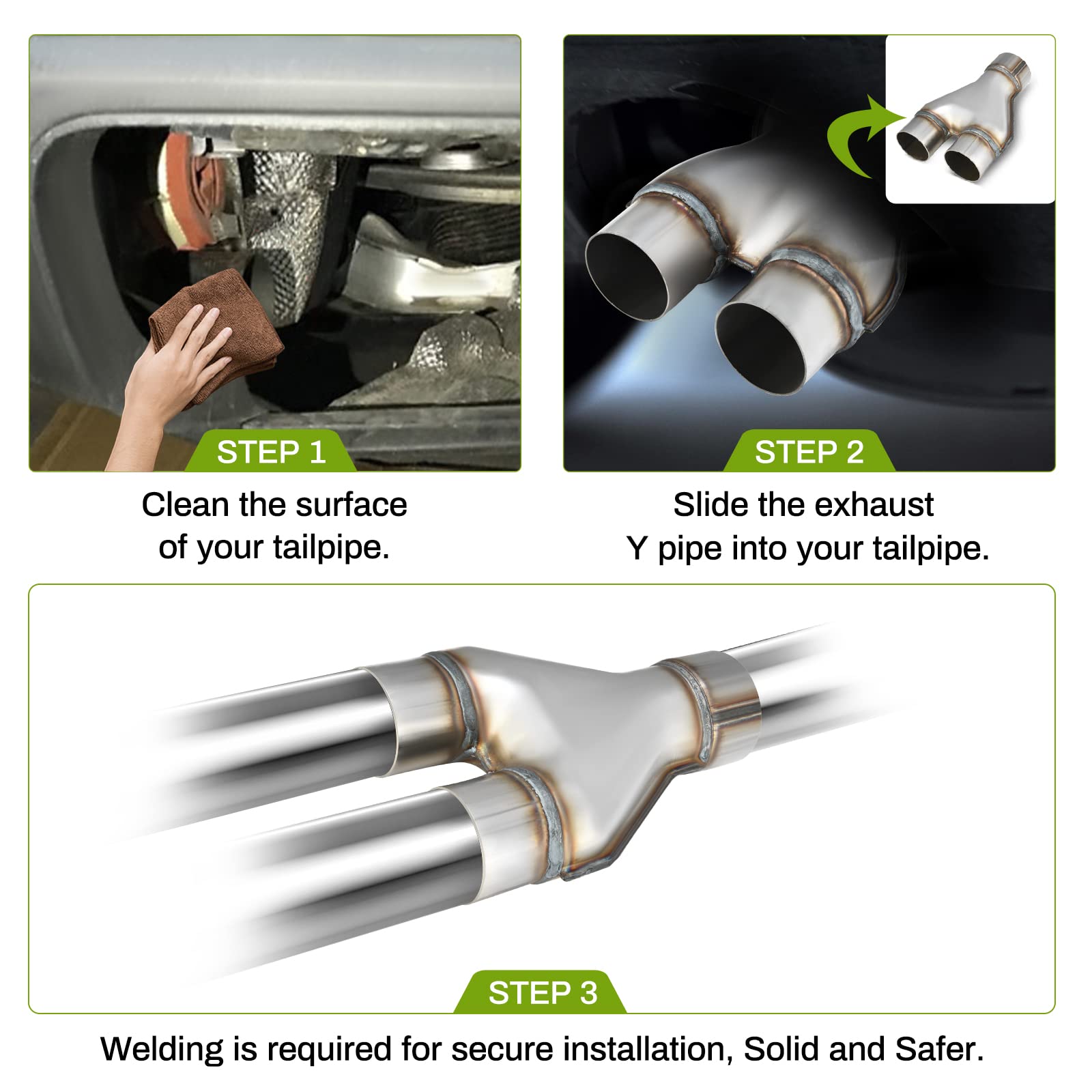 Autosaver88 Stainless Steel 2.5 Inch Exhaust Y Pipe, 2.5'' Single To 2.5'' Dual Exhaust Adapter Connector, 10'' Overall Length,